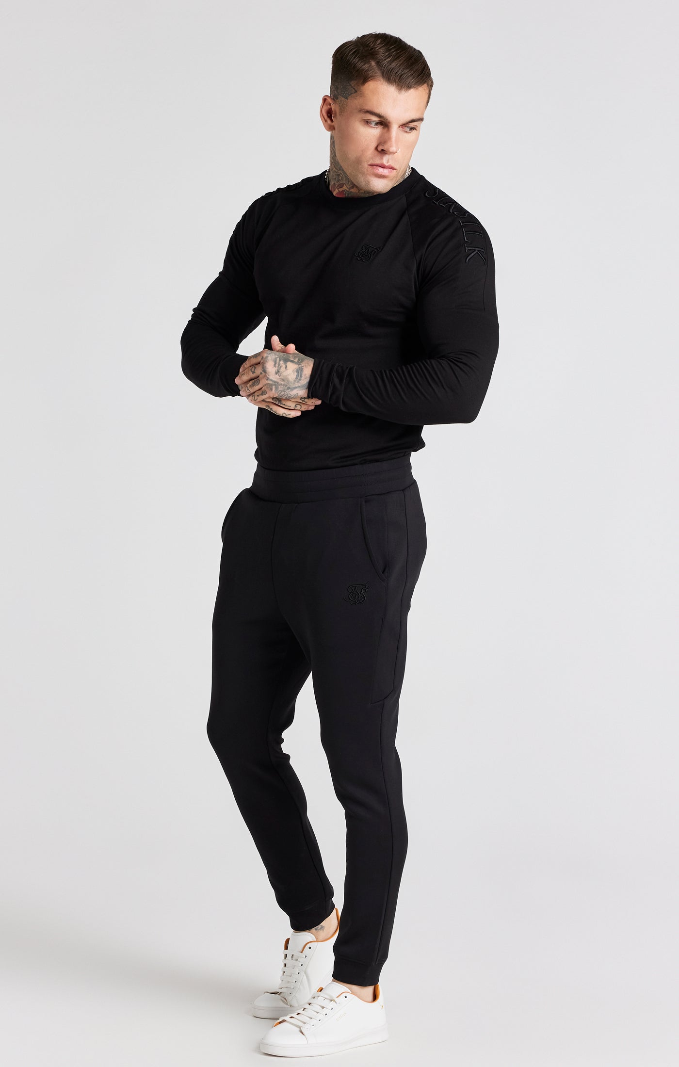 Panel Muscle Fit Longsleeve Shirt in Black T-Shirts SikSilk   