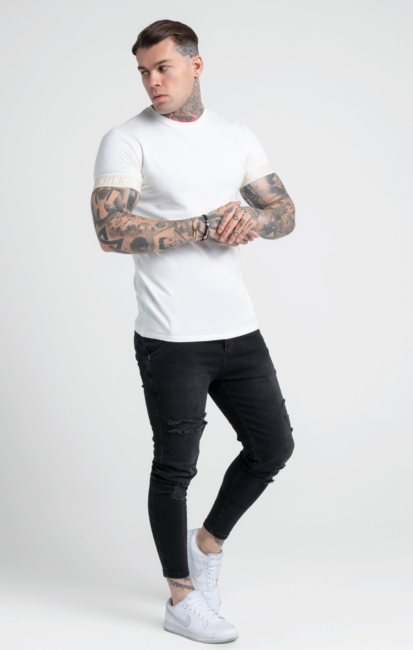 Elastic Cuff T-Shirt in Ecru T-Shirts SikSilk   