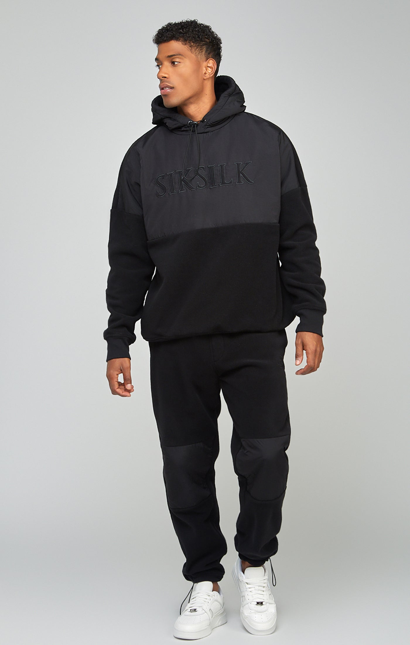 Polar Fleece Cut & Sew Overhead Hoodie in Black Hoodie SikSilk   