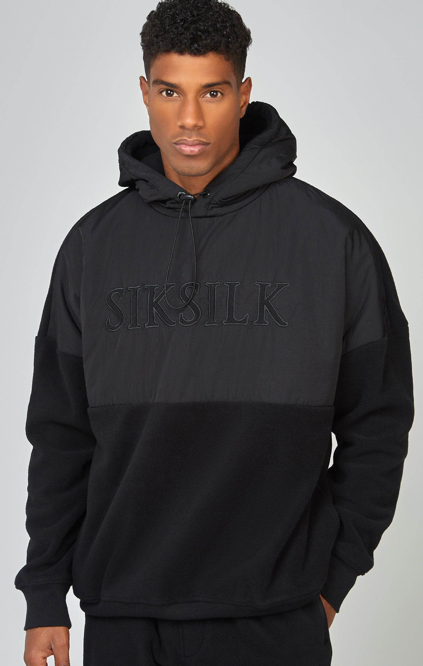 Polar Fleece Cut & Sew Overhead Hoodie in Black Hoodie SikSilk   