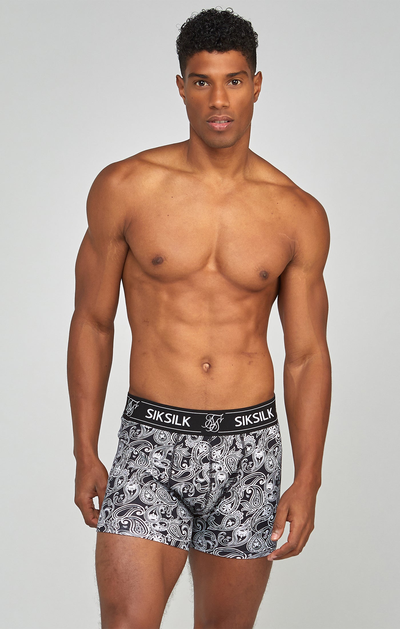 3 Pack Paisley Boxer Shorts in Black Underwear SikSilk   