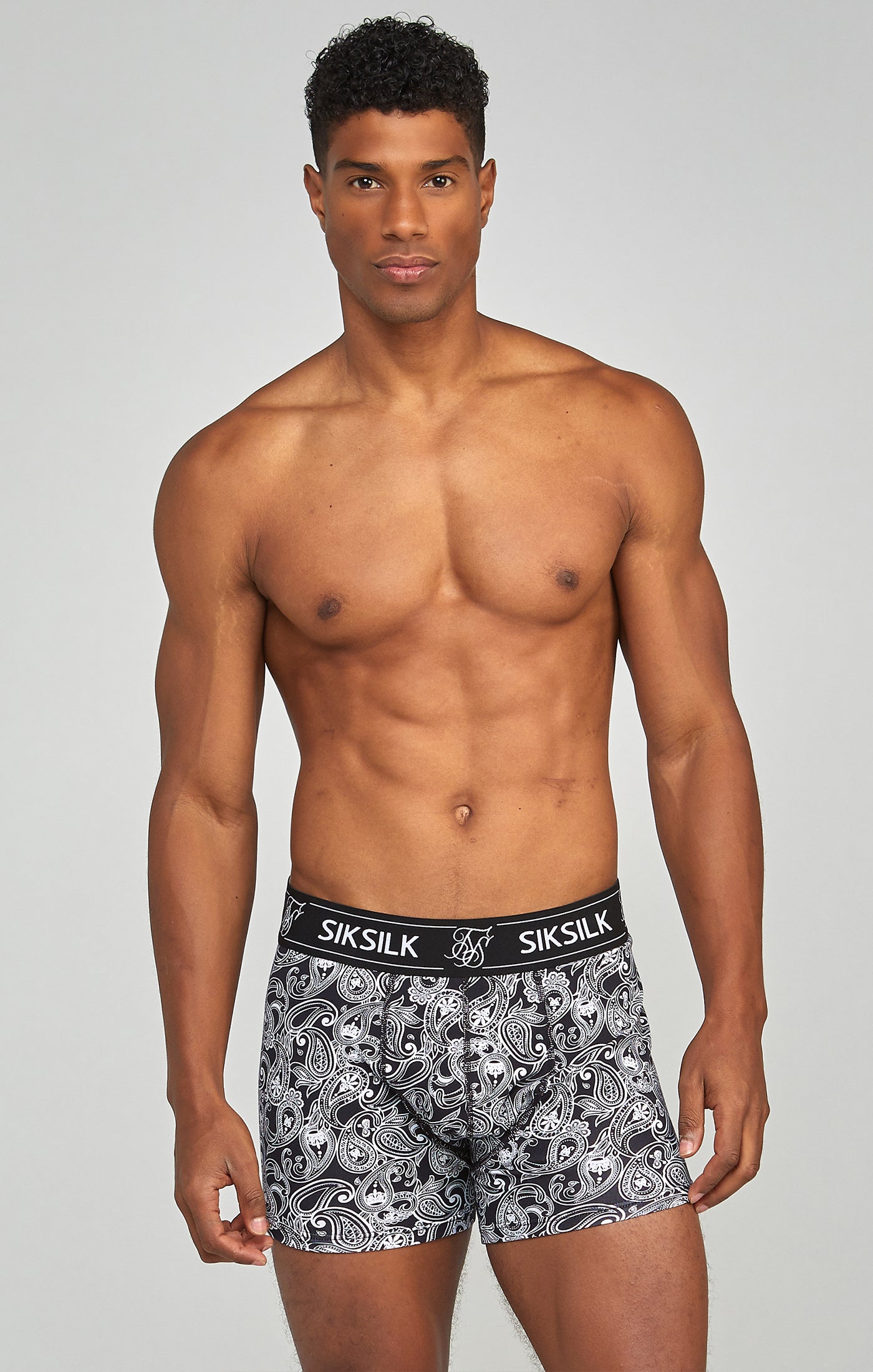 3 Pack Paisley Boxer Shorts in Black Underwear SikSilk   