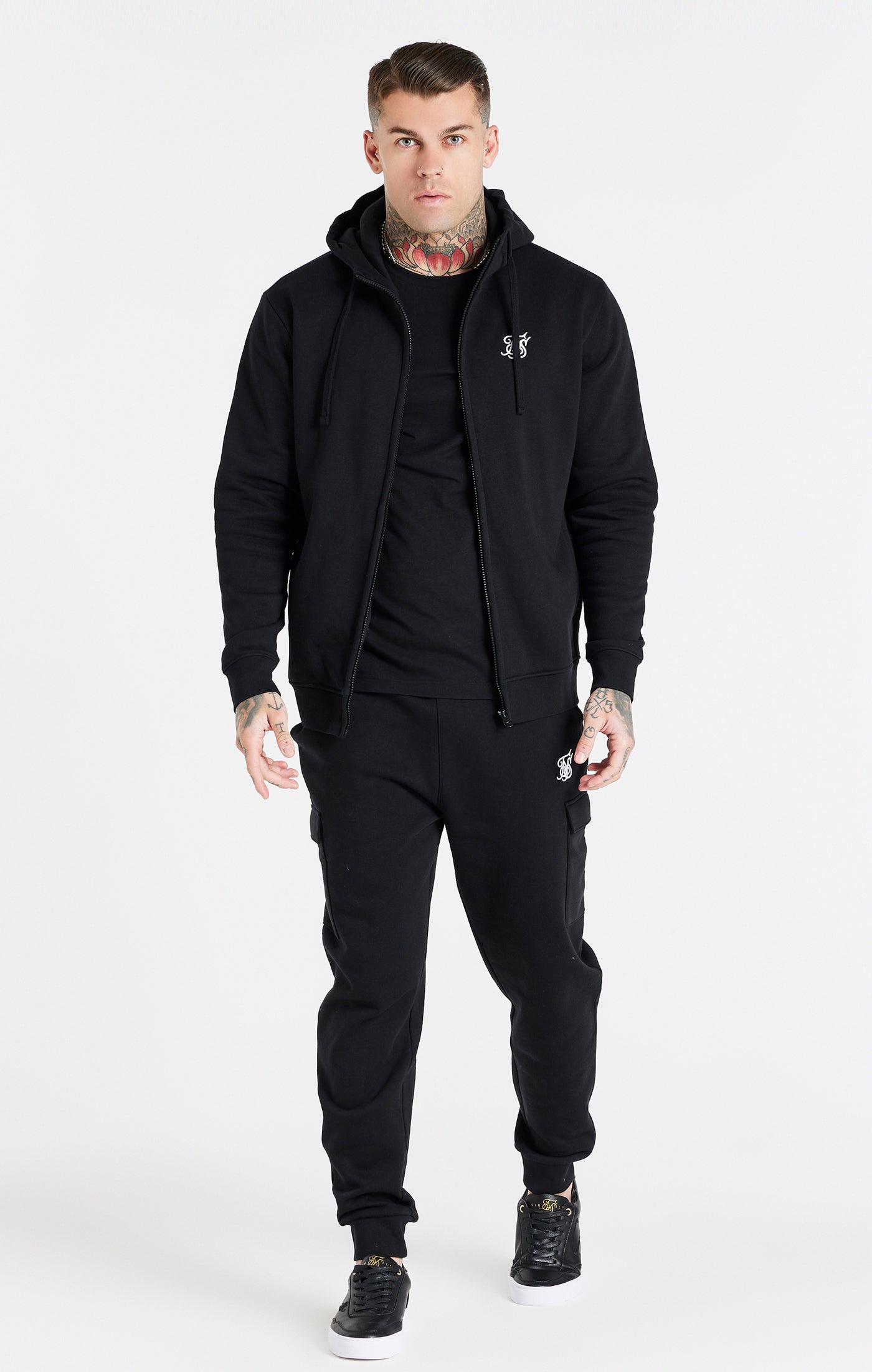 Essential Zip Through Funnel Hoodie in Black Hoodie SikSilk   