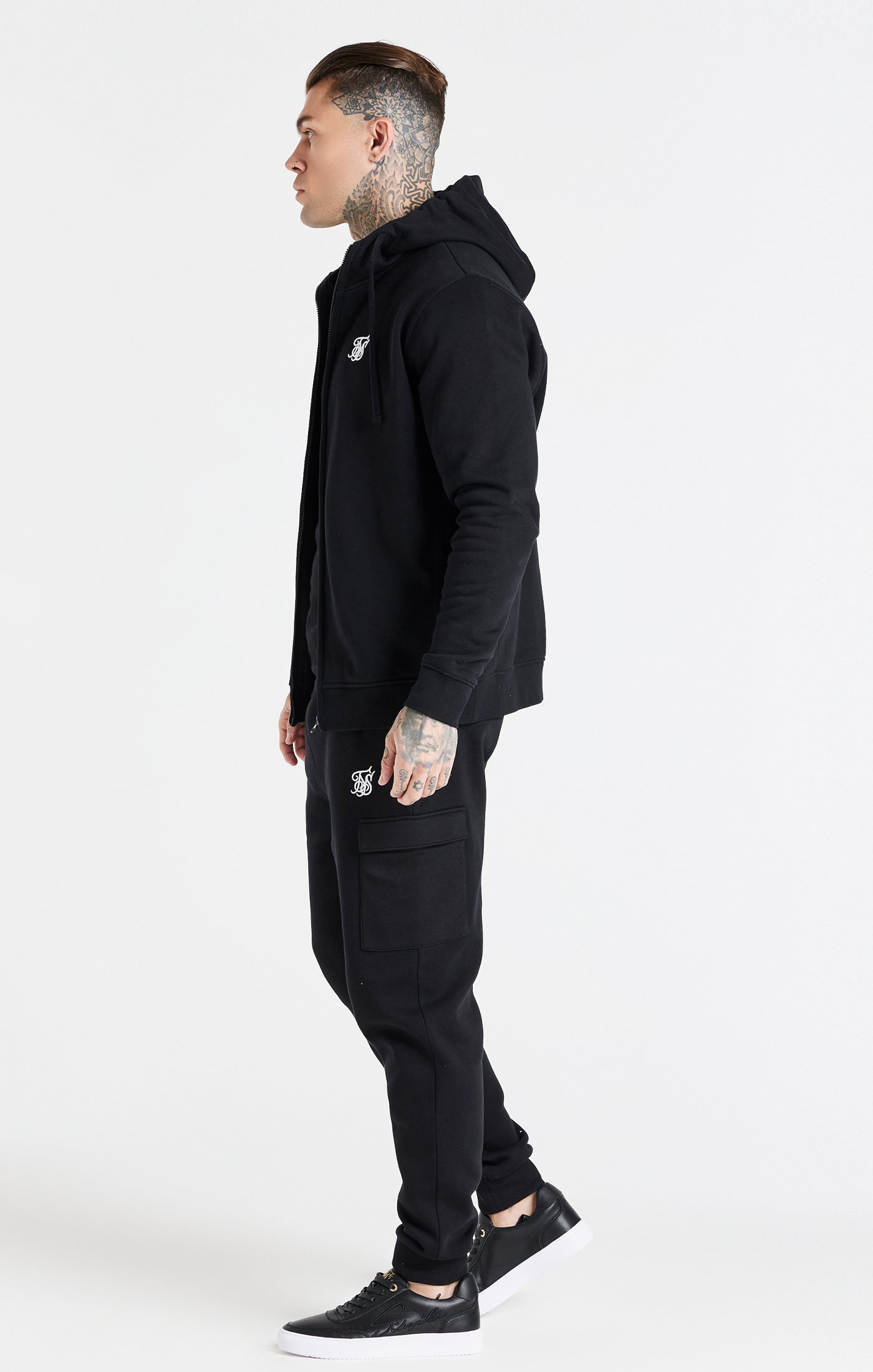 Essential Zip Through Funnel Hoodie in Black Hoodie SikSilk   