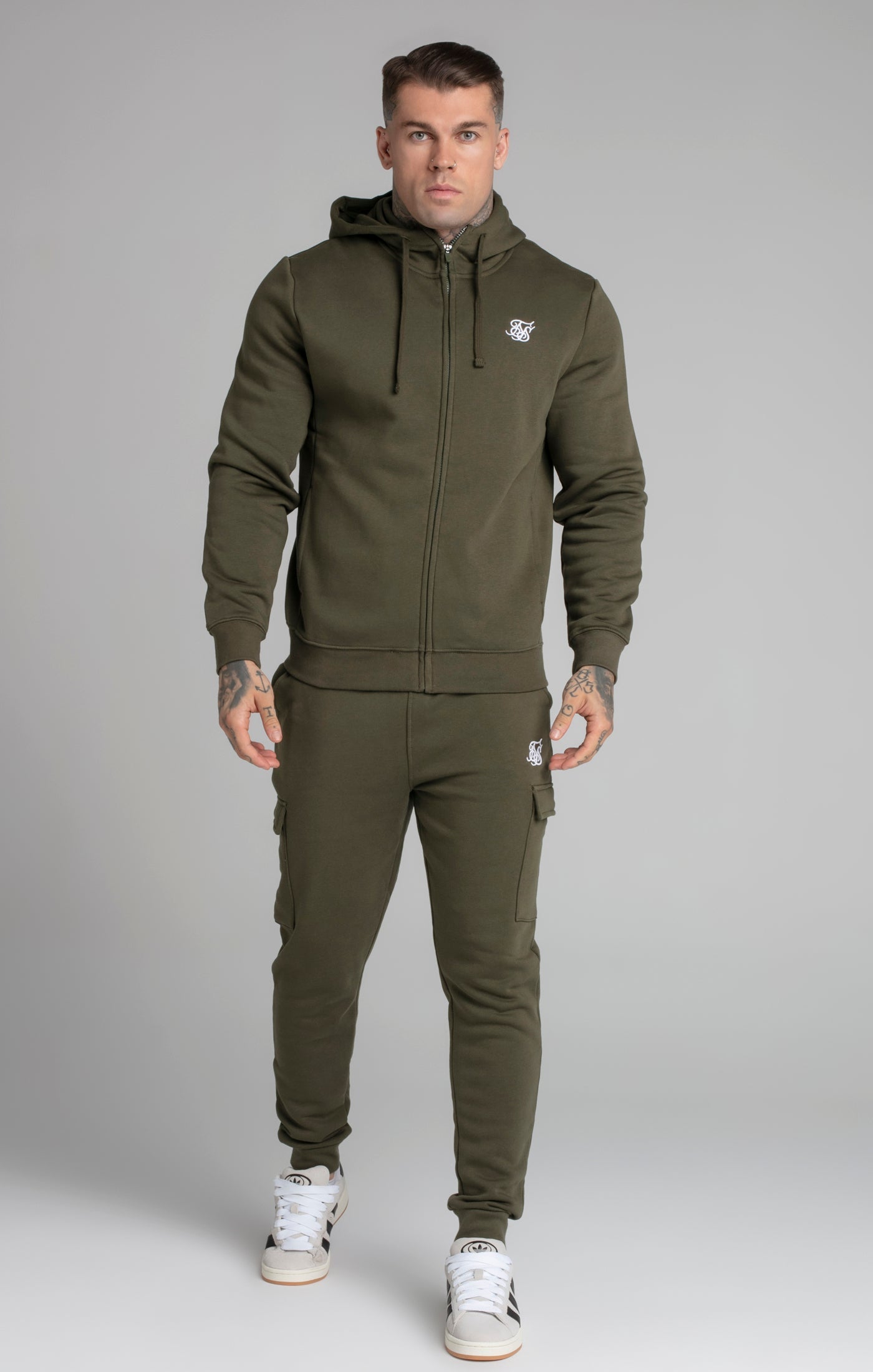 Essential Zip Through Funnel Hoodie in Khaki Hoodie SikSilk   