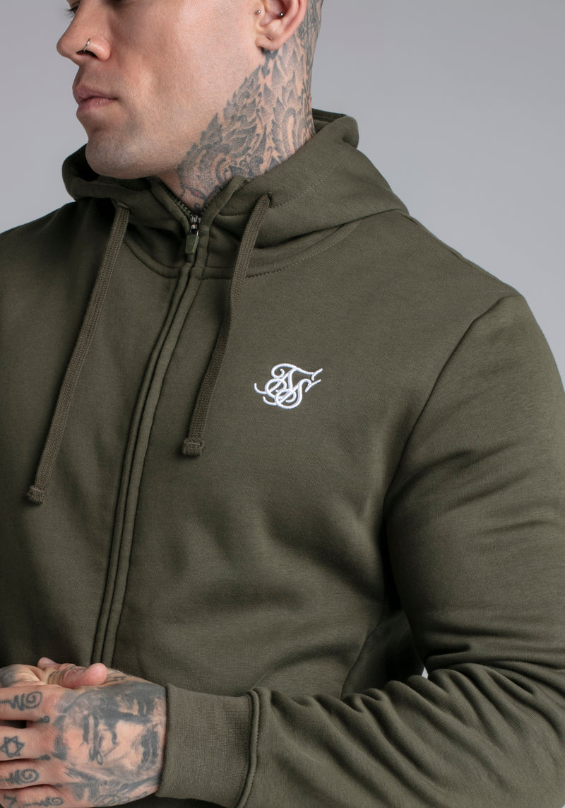 Essential Zip Through Funnel Hoodie in Khaki Hoodie SikSilk   