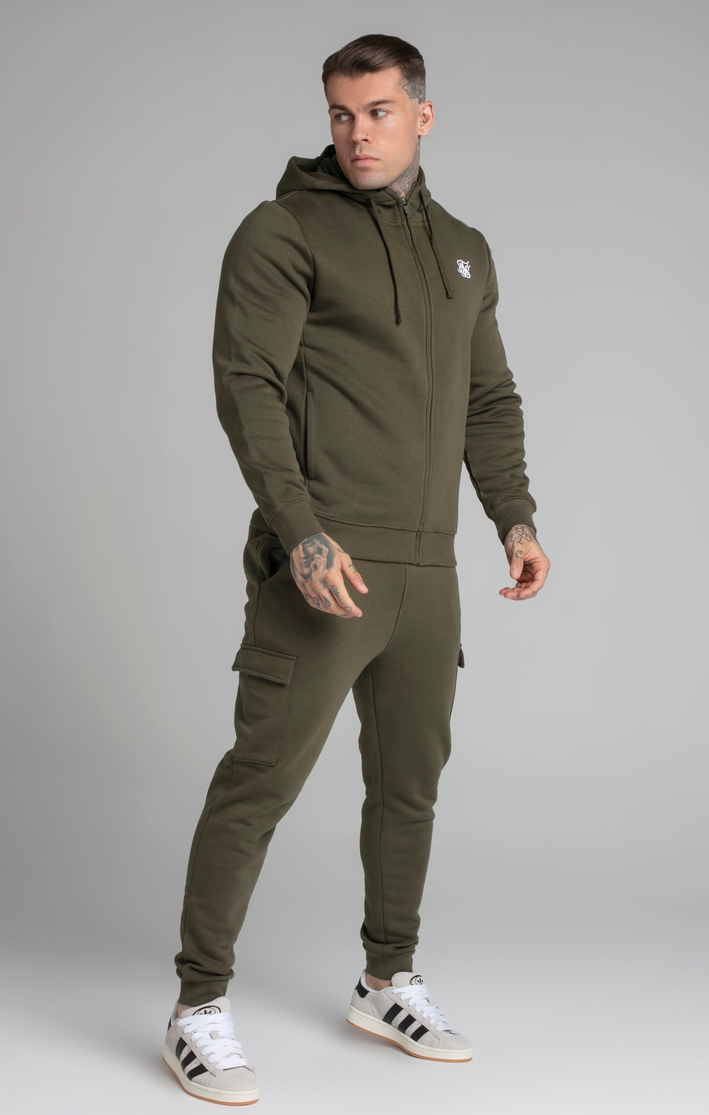 Essential Zip Through Funnel Hoodie in Khaki Hoodie SikSilk   