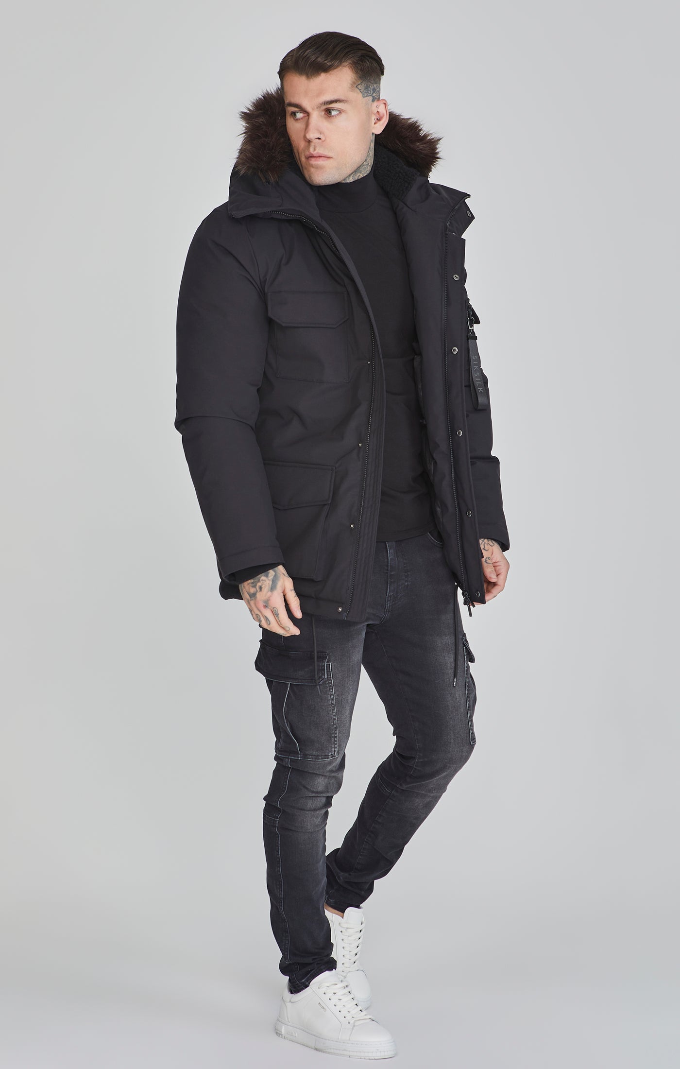 Parka in Black Jackets SikSilk   