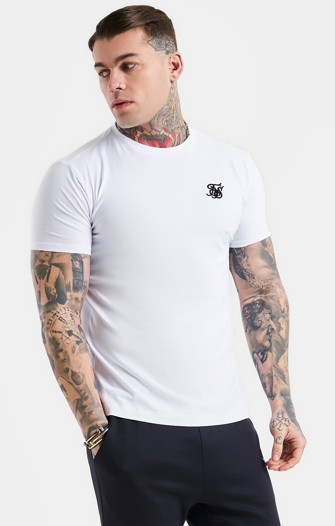 Essential Short Sleeve Muscle Fit T-Shirt in White T-Shirts SikSilk   