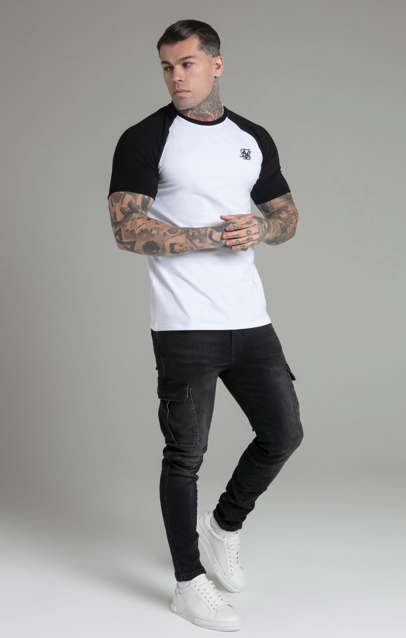 Raglan T-Shirt in White/Black T-Shirts SikSilk   