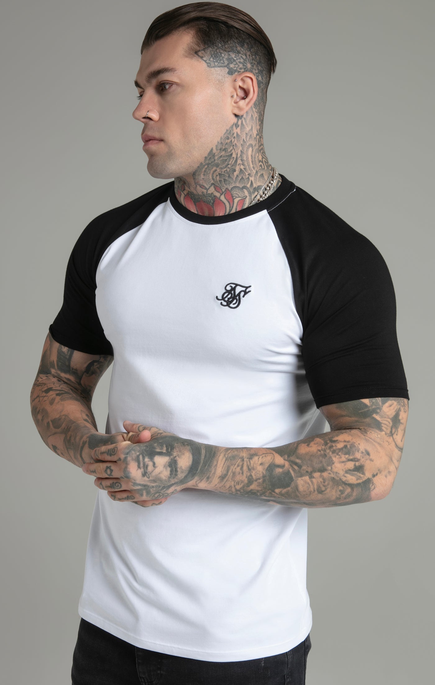 Raglan T-Shirt in White/Black T-Shirts SikSilk   