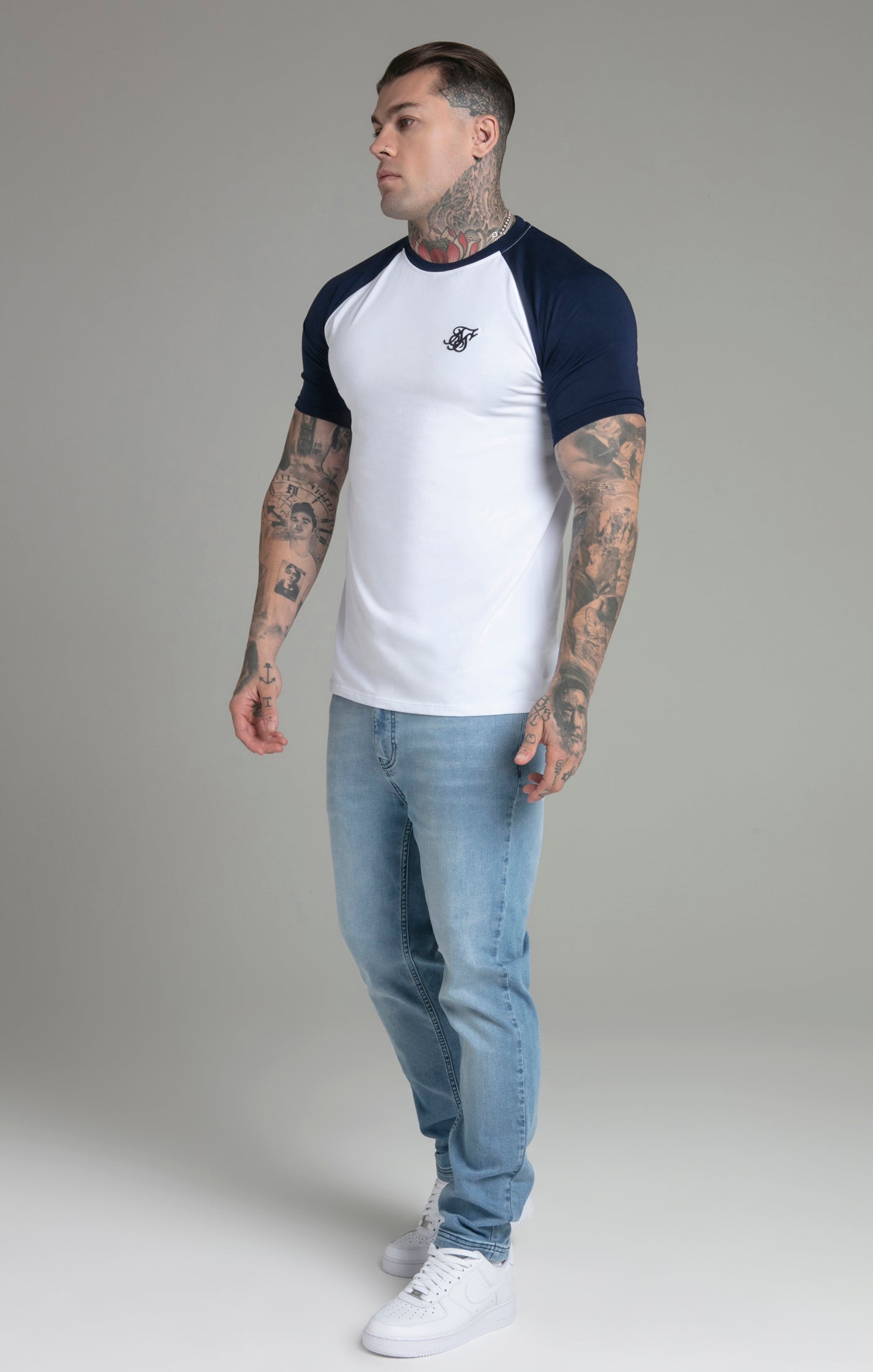 Raglan T-Shirt in White/Navy T-Shirts SikSilk   