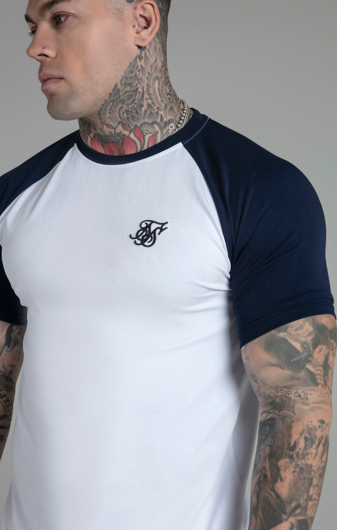 Raglan T-Shirt in White/Navy T-Shirts SikSilk   