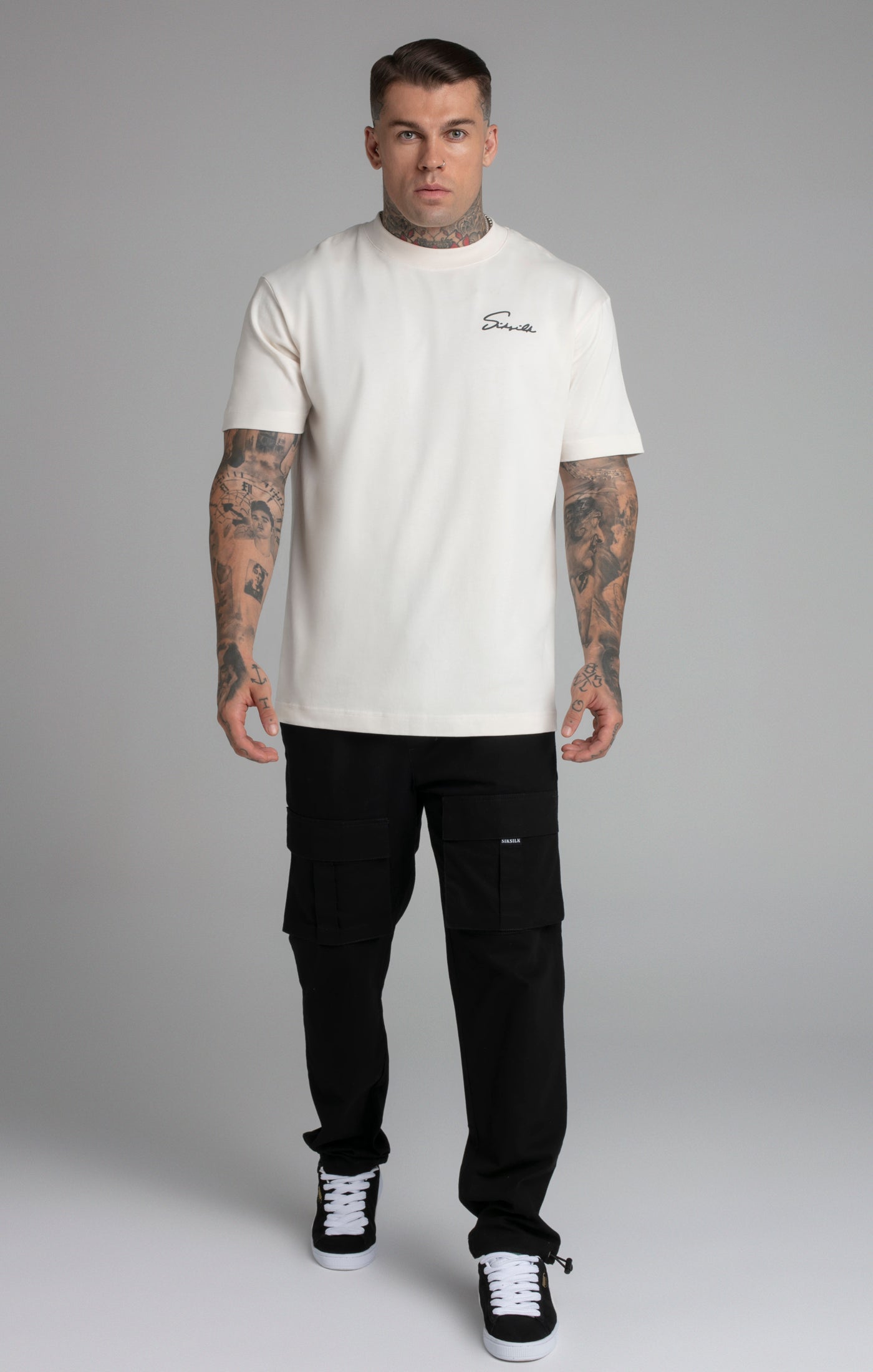 Script T-shirt in ecru T-shirts SikSilk   