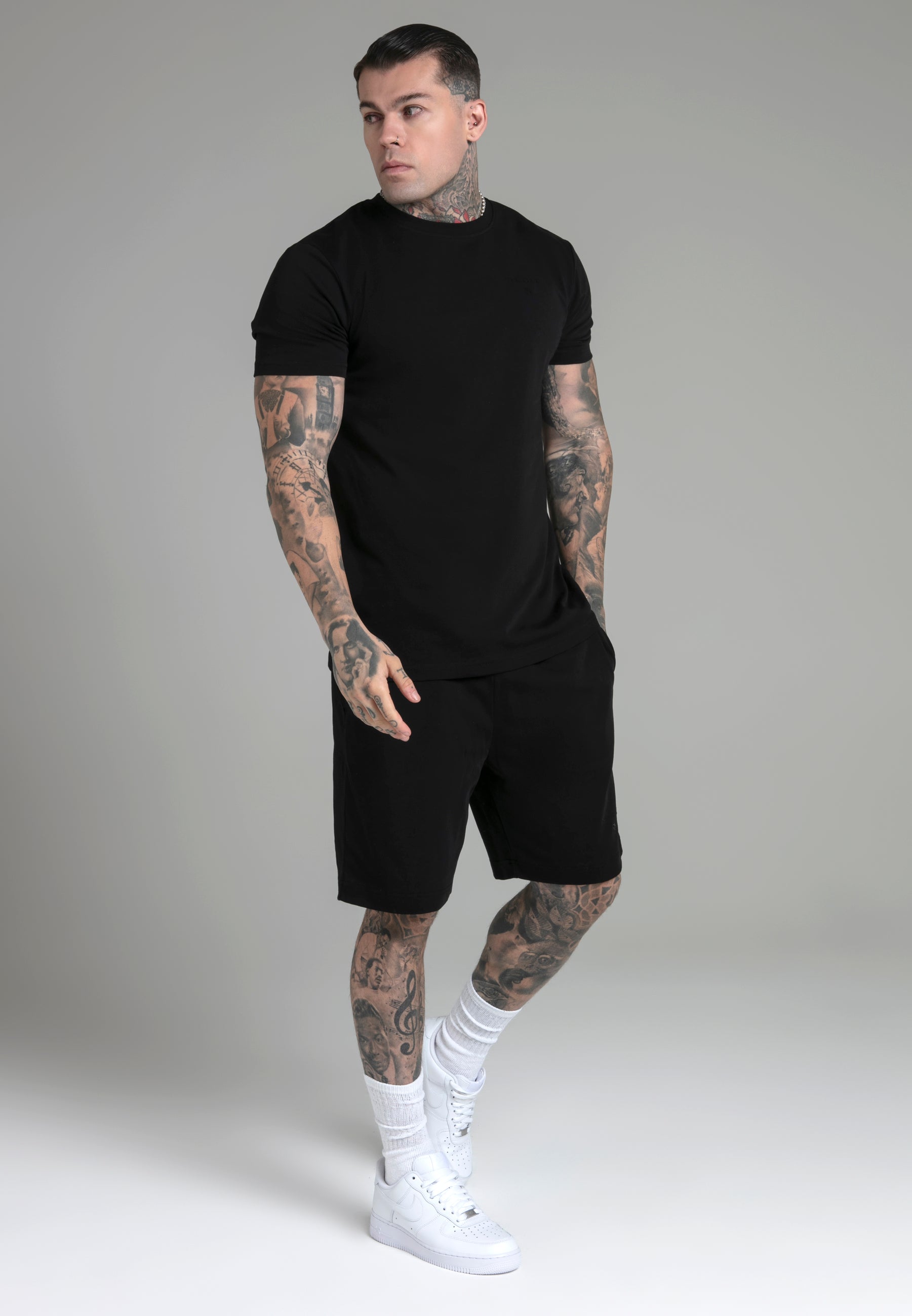 T-Shirt and Shorts Set in Black Sets SikSilk   