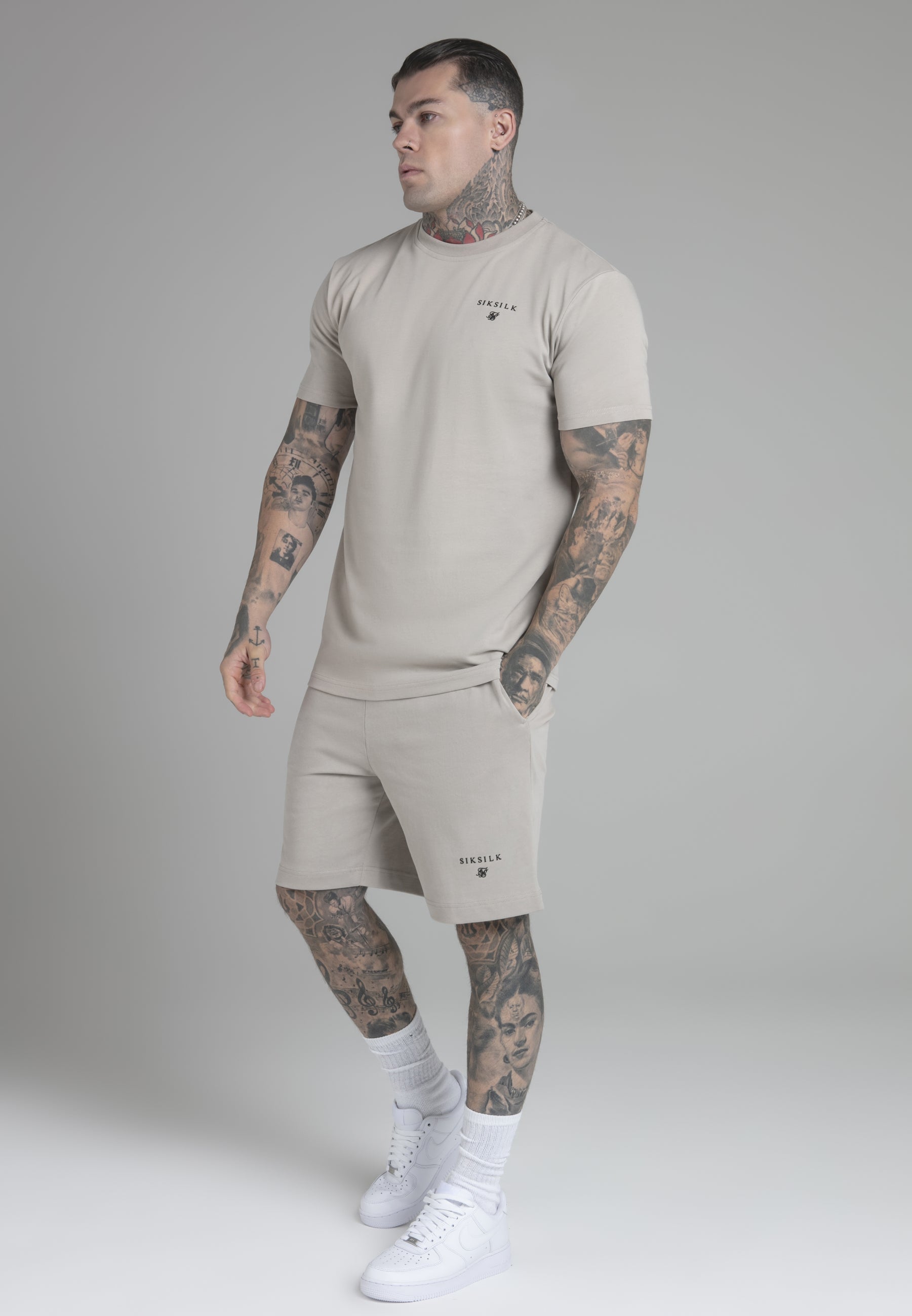 T-Shirt and Shorts Set in Beige Sets SikSilk   