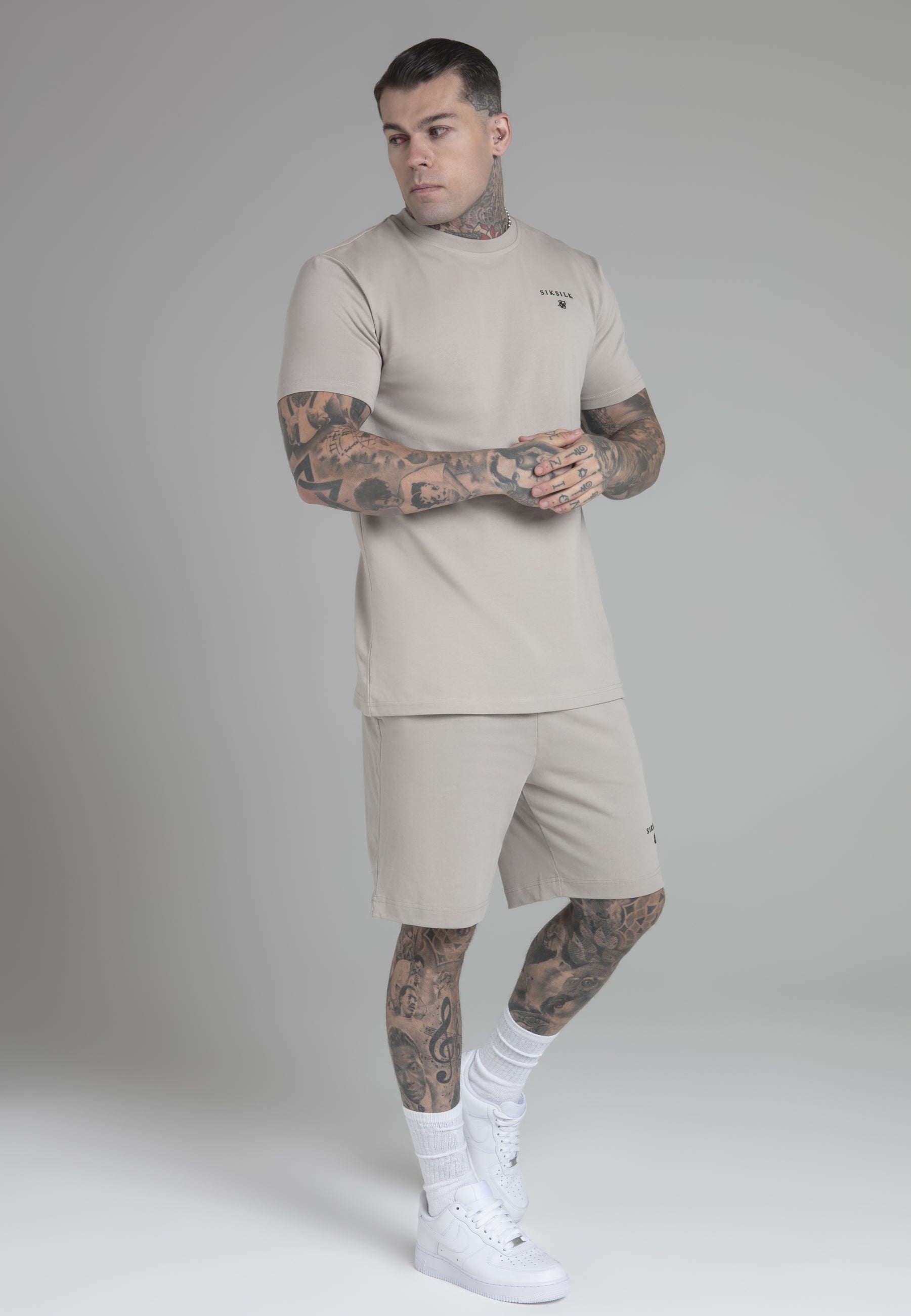 T-Shirt and Shorts Set in Beige Sets SikSilk   