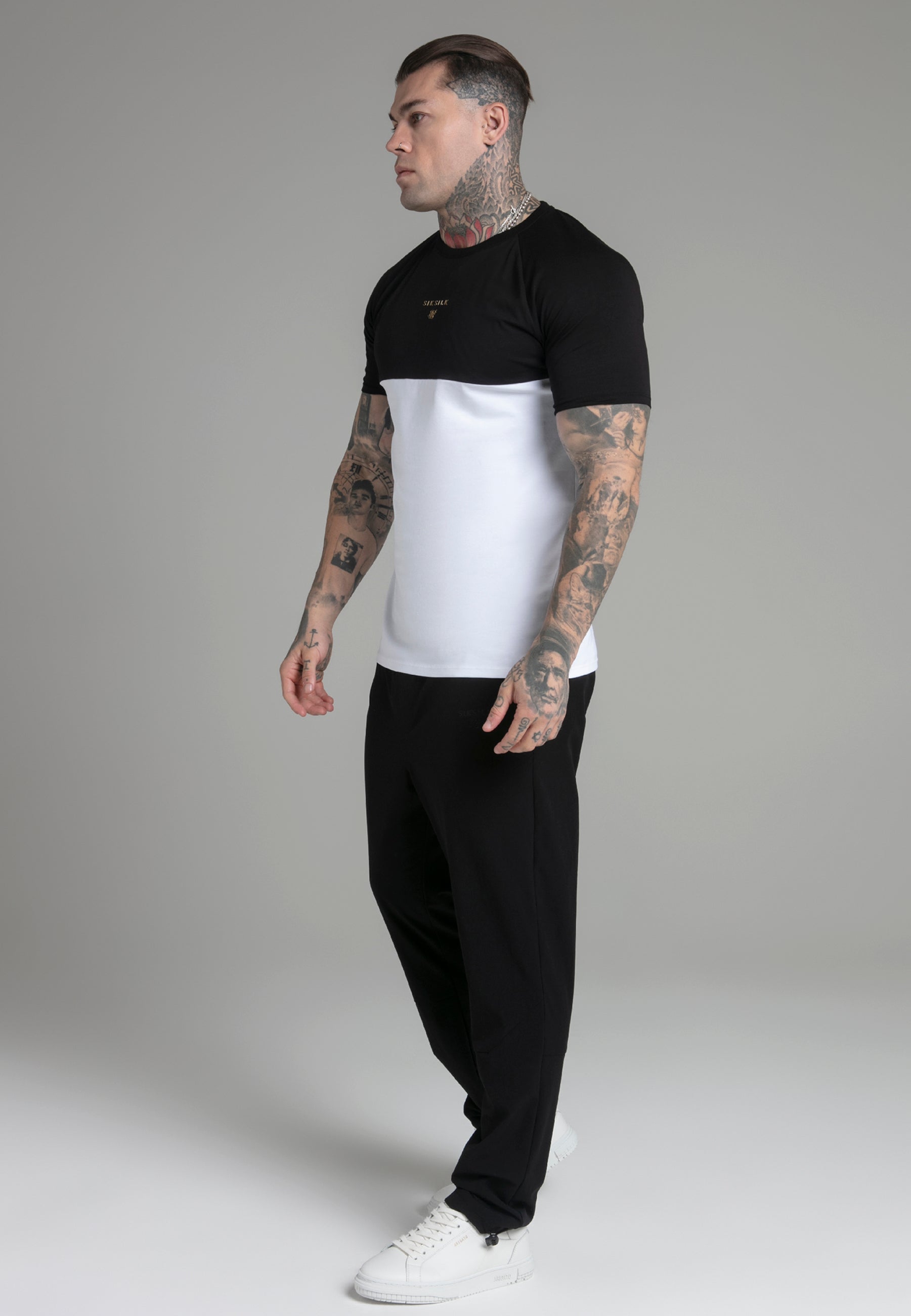 Cut and Sew T-Shirt in Black, White T-Shirts SikSilk   