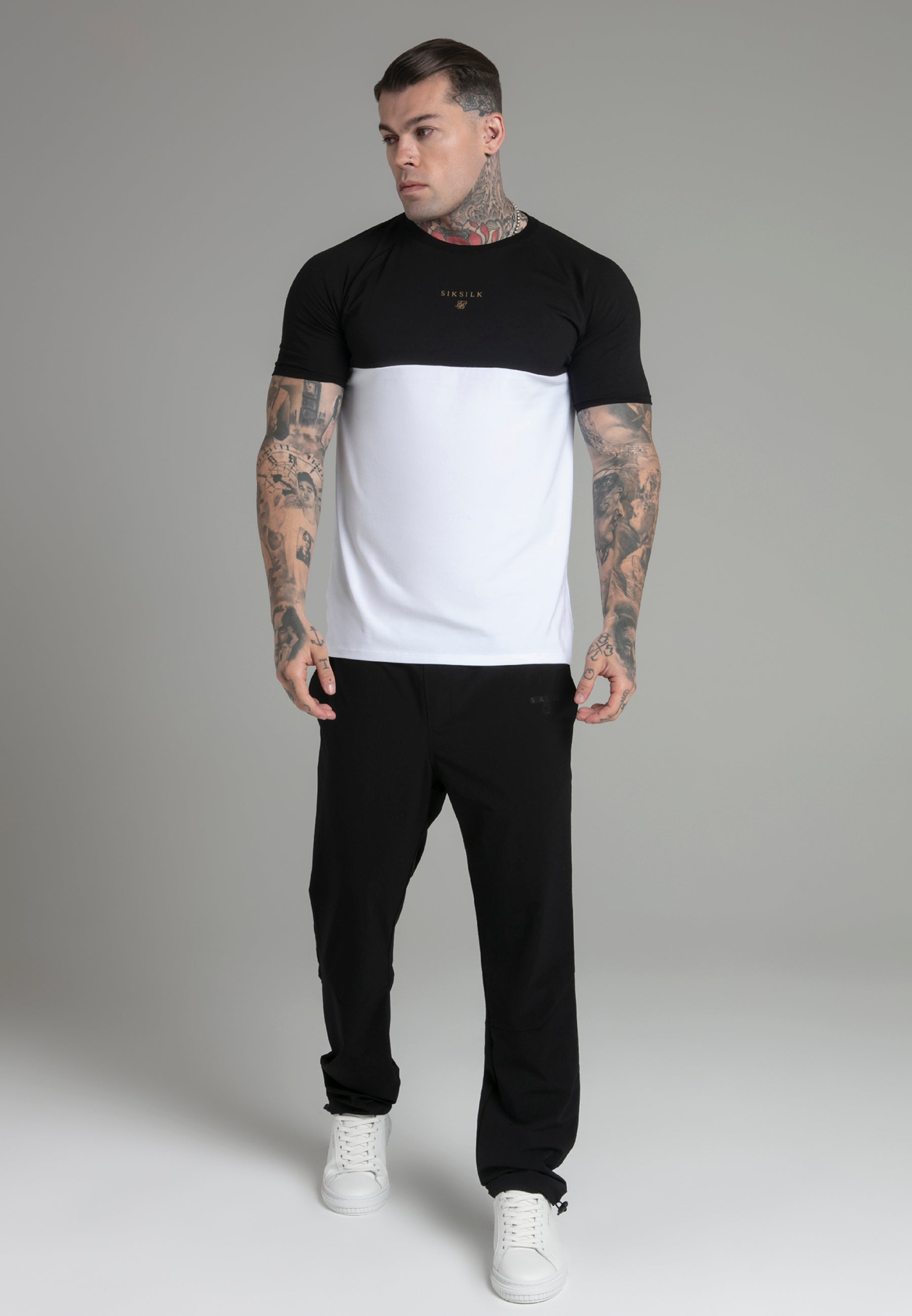 Cut and Sew T-Shirt in Black, White T-Shirts SikSilk   