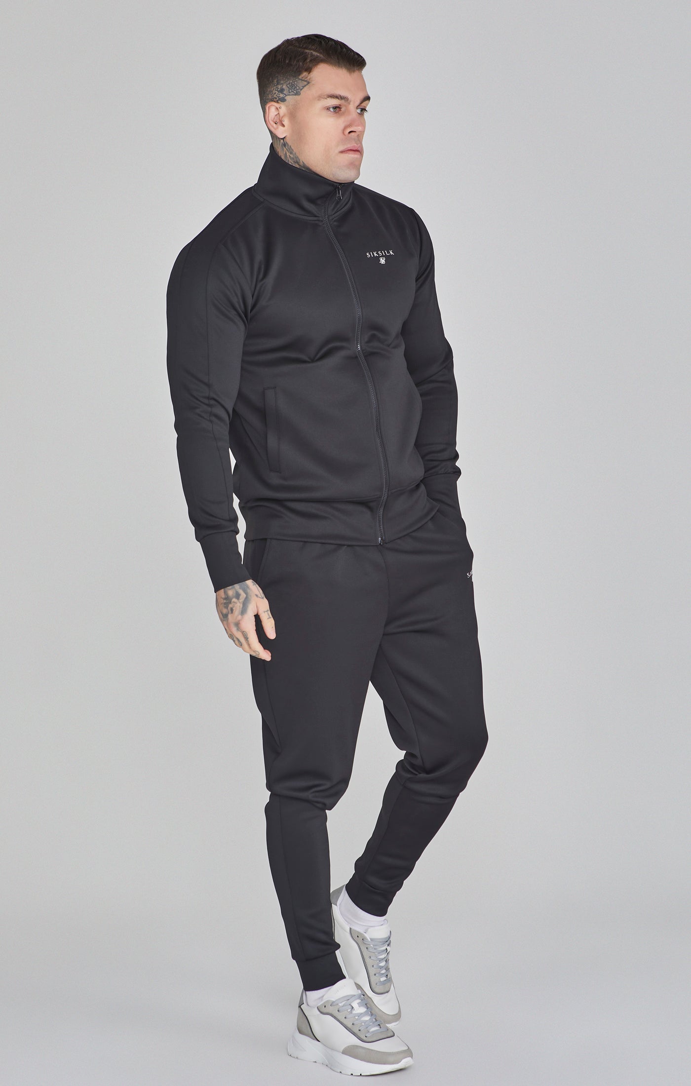 Essentials Poly Track Top in Black Sweat Jackets SikSilk   