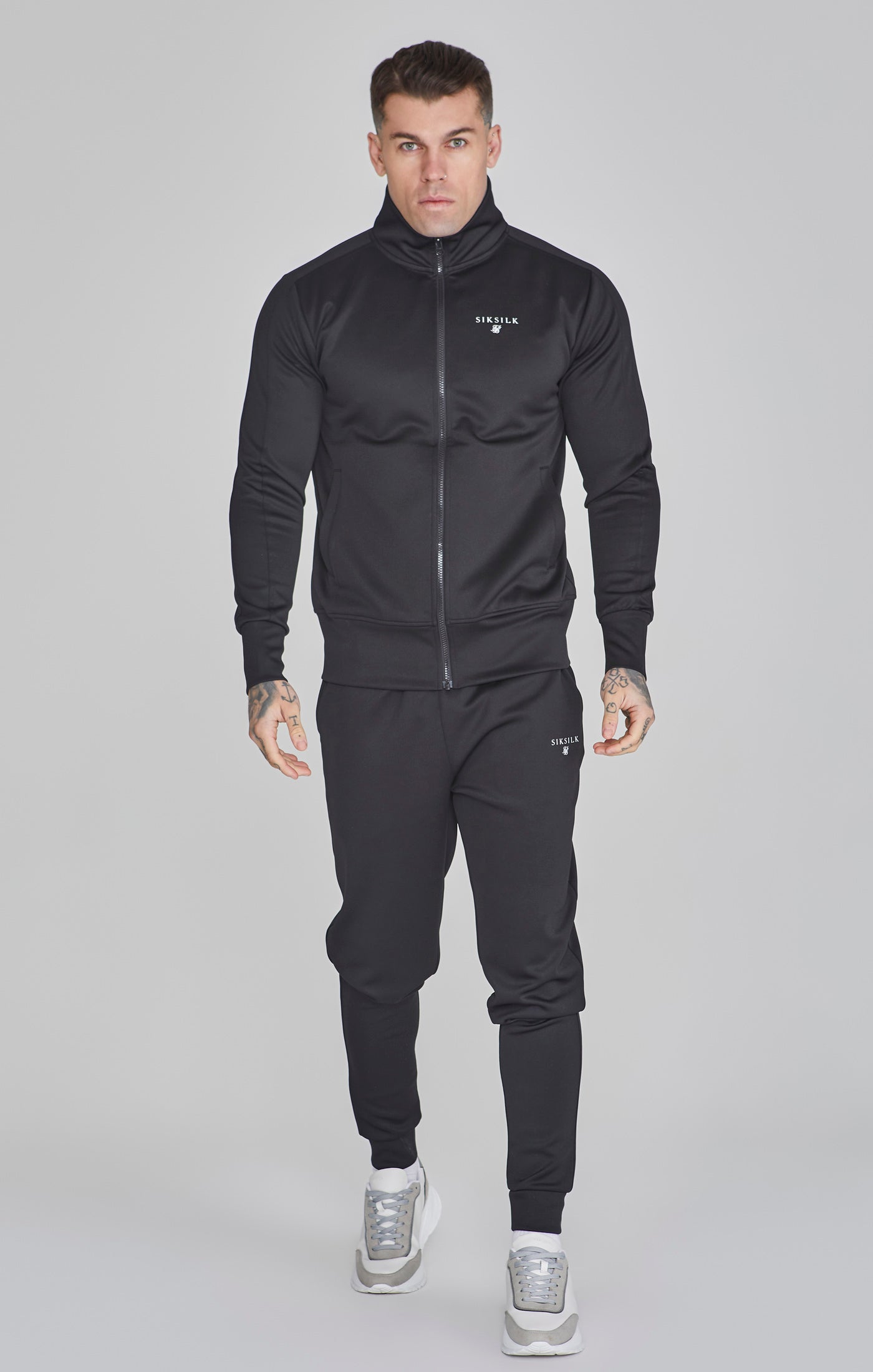 Essentials Poly Track Top in Black Sweat Jackets SikSilk   