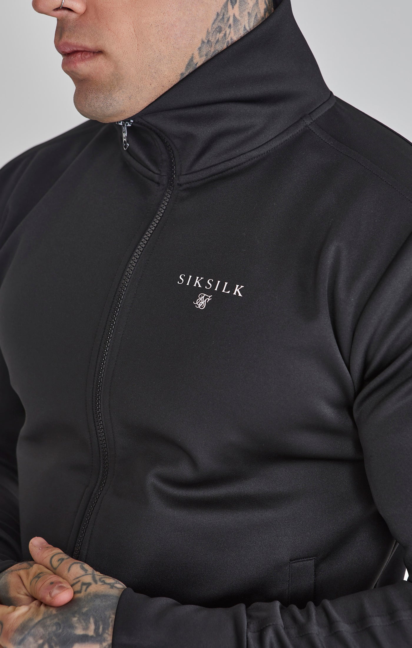 Essentials Poly Track Top in Black Sweat Jackets SikSilk   