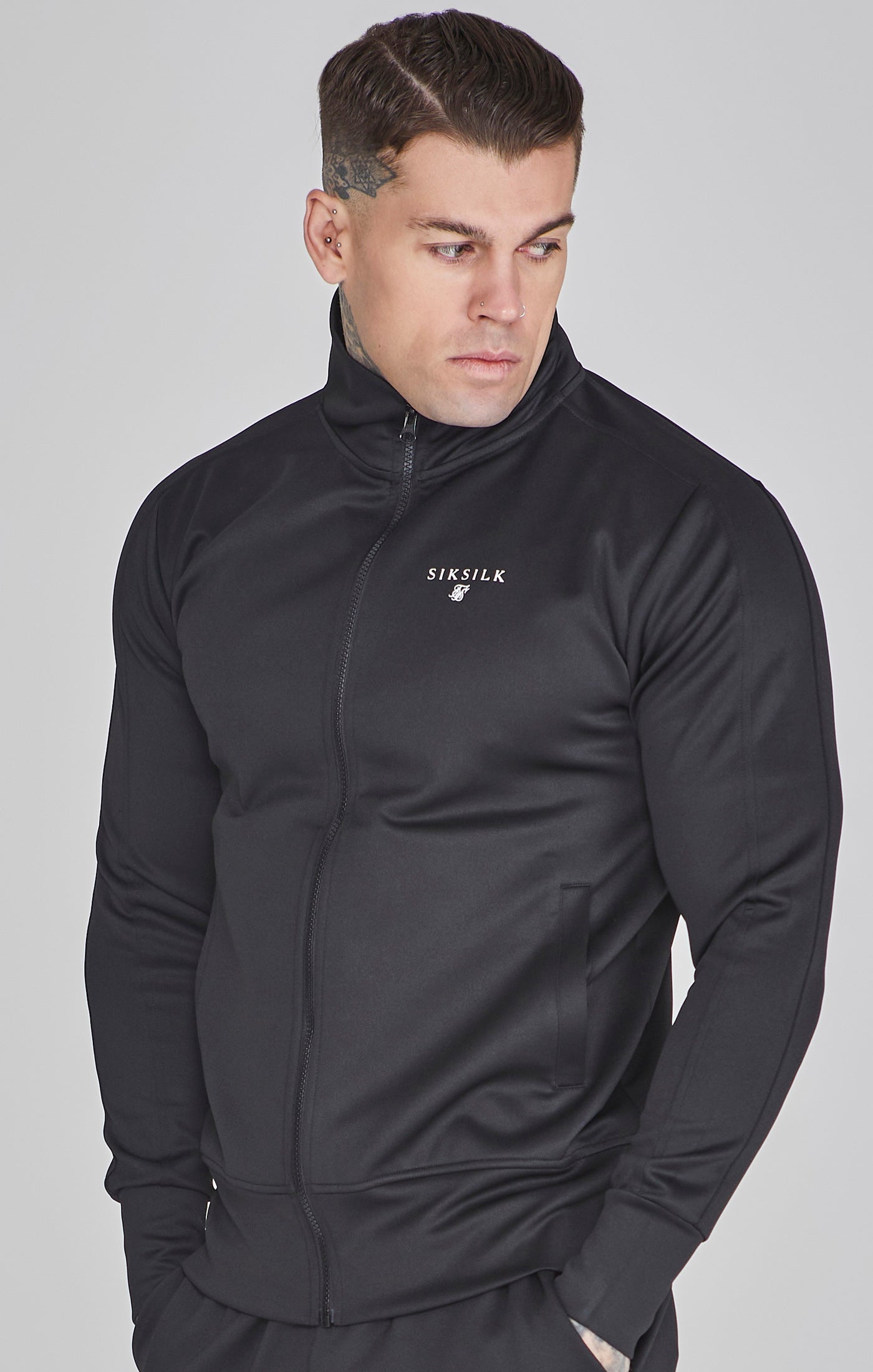 Essentials Poly Track Top in Black Sweat Jackets SikSilk   