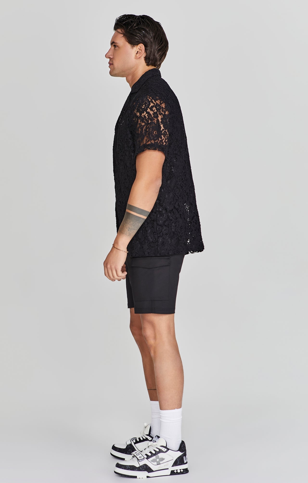 Lace Resort Shirt in Black Shirts SikSilk   