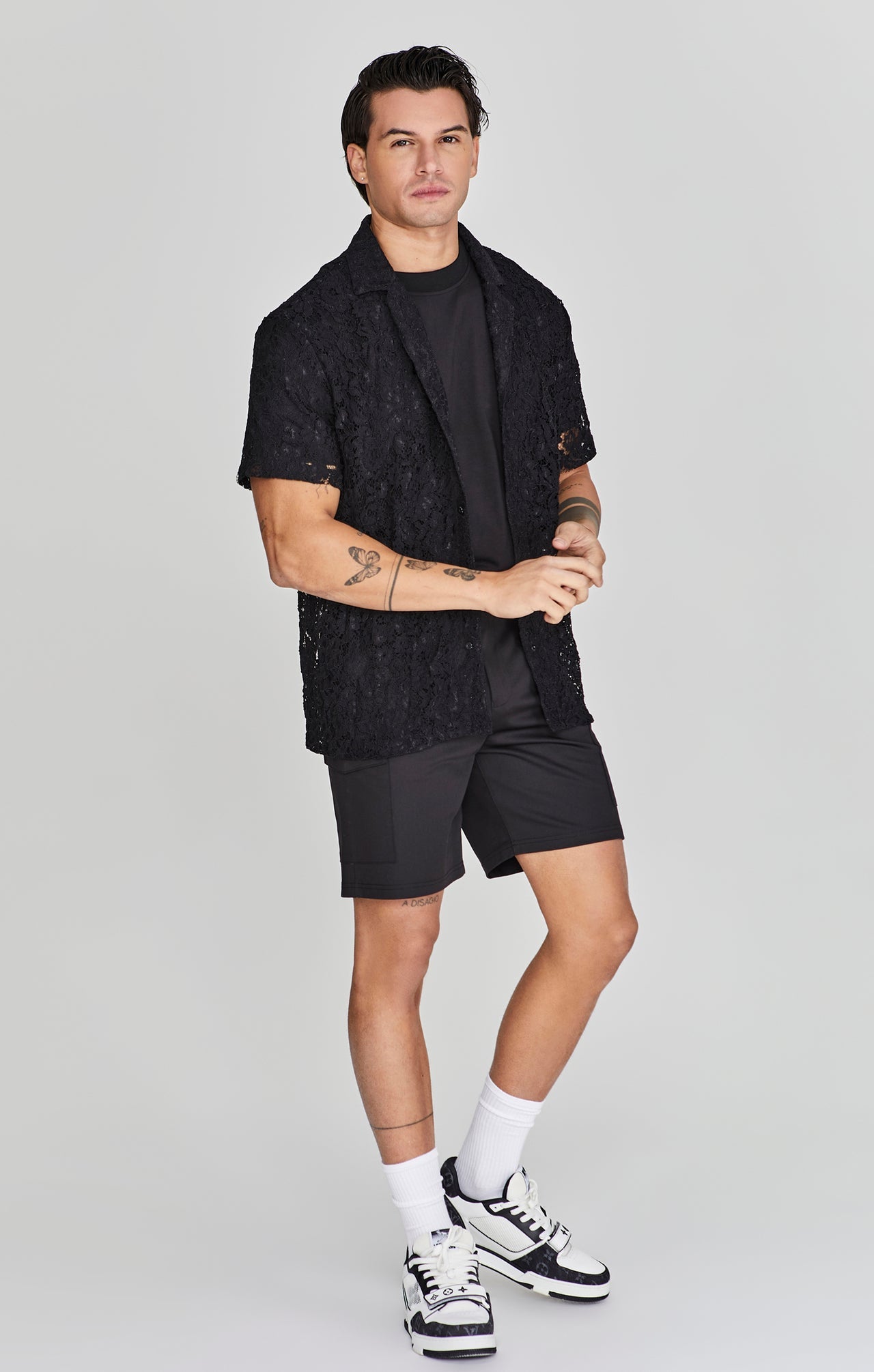 Lace Resort Shirt in Black Shirts SikSilk   