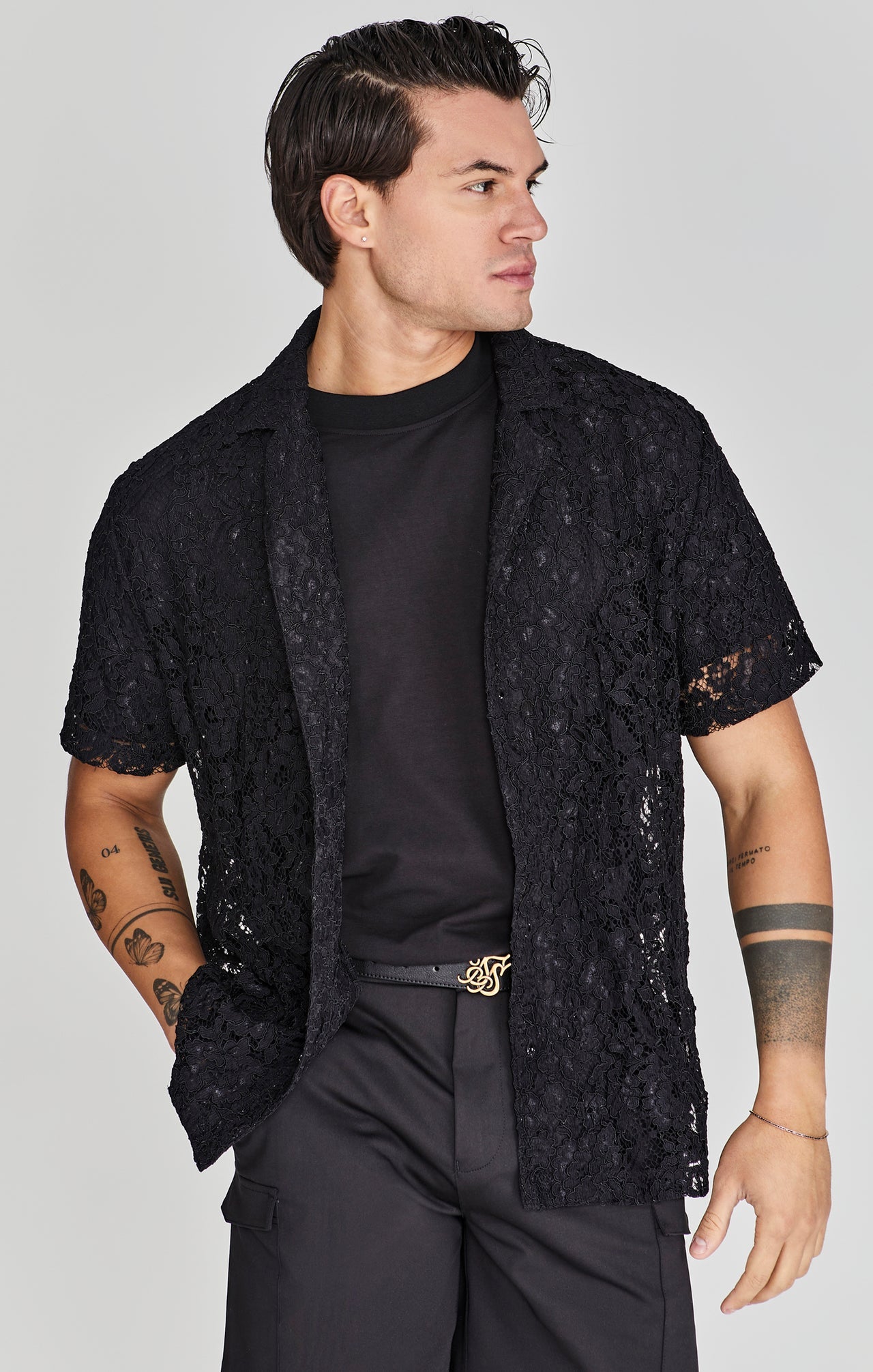 Lace Resort Shirt in Black Shirts SikSilk   