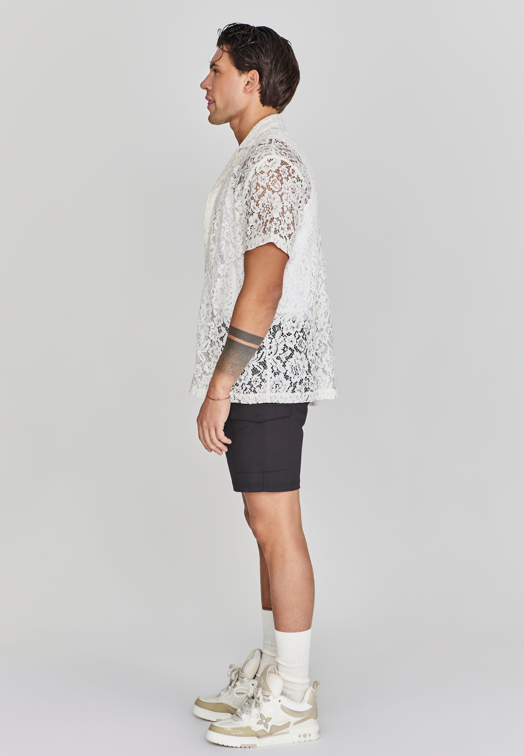 Lace Resort Shirt in Ecru Shirts SikSilk   