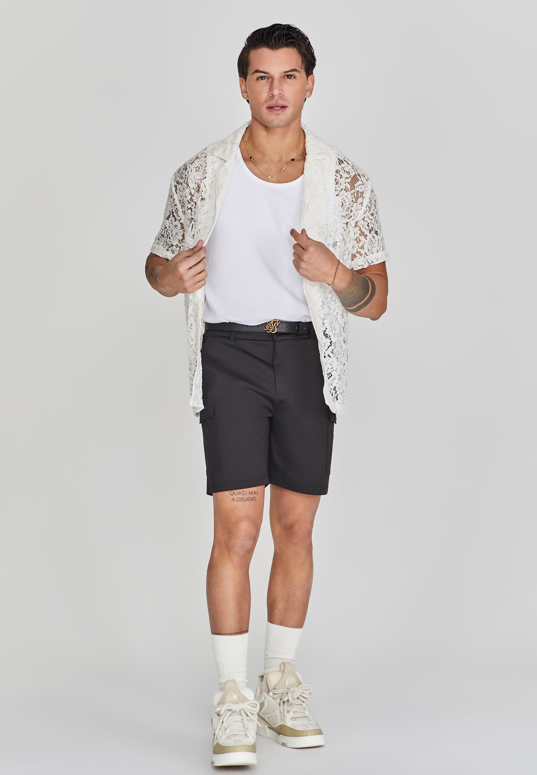 Lace Resort Shirt in Ecru Shirts SikSilk   