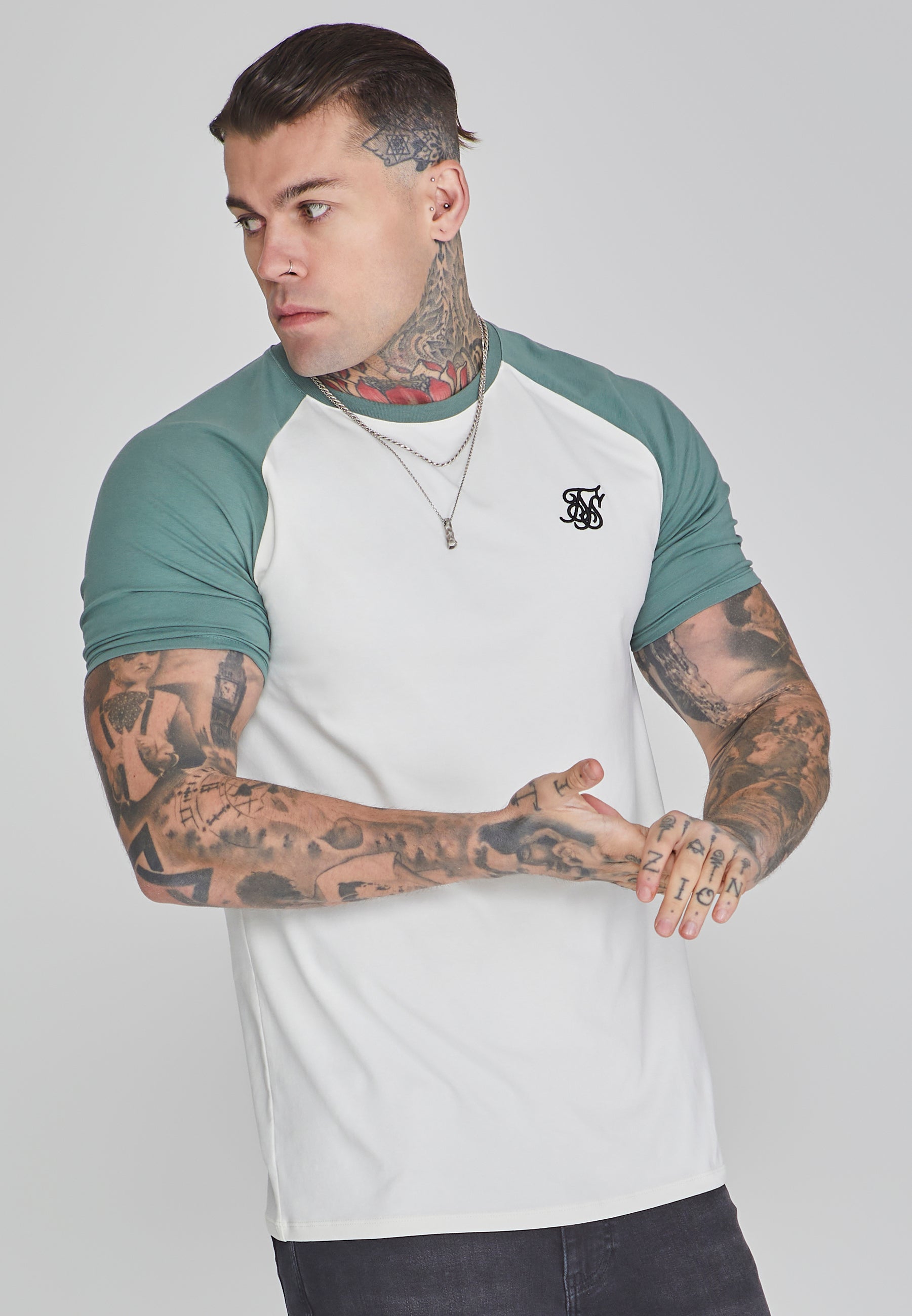 Raglan T-Shirt in Ecru/Green T-Shirts SikSilk   