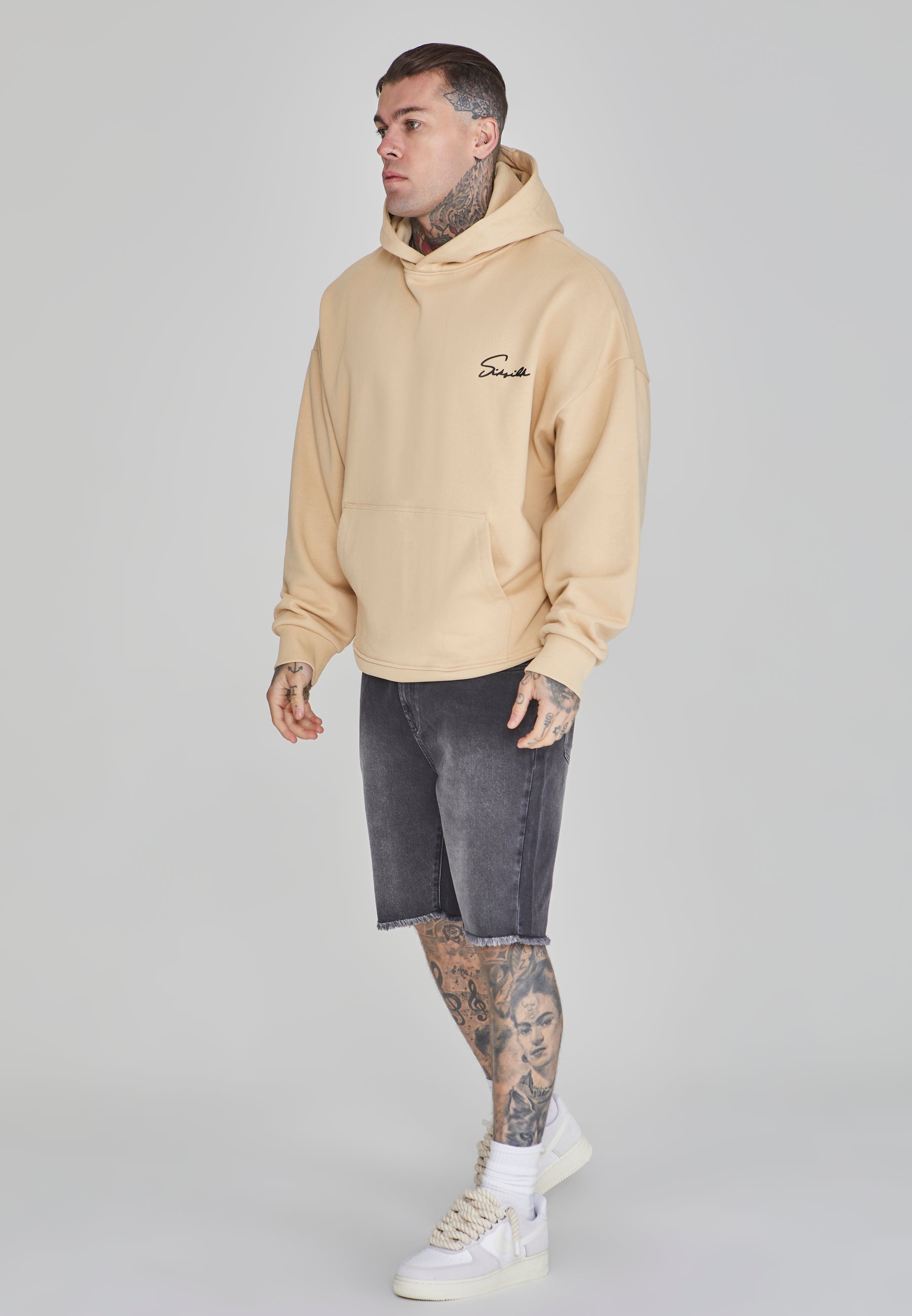 Script Hoodie in Beige Hoodie SikSilk   