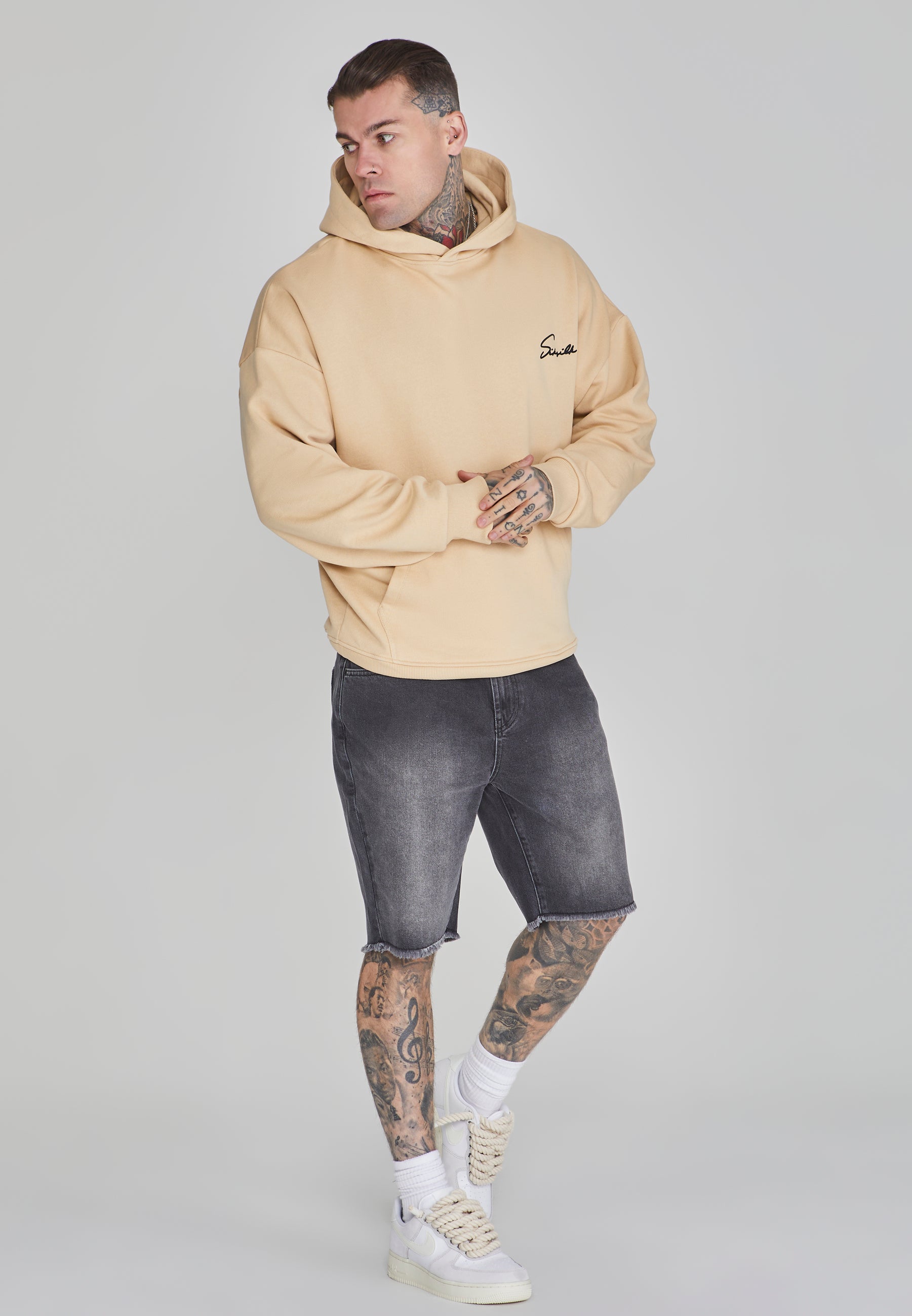 Script Hoodie in Beige Hoodie SikSilk   