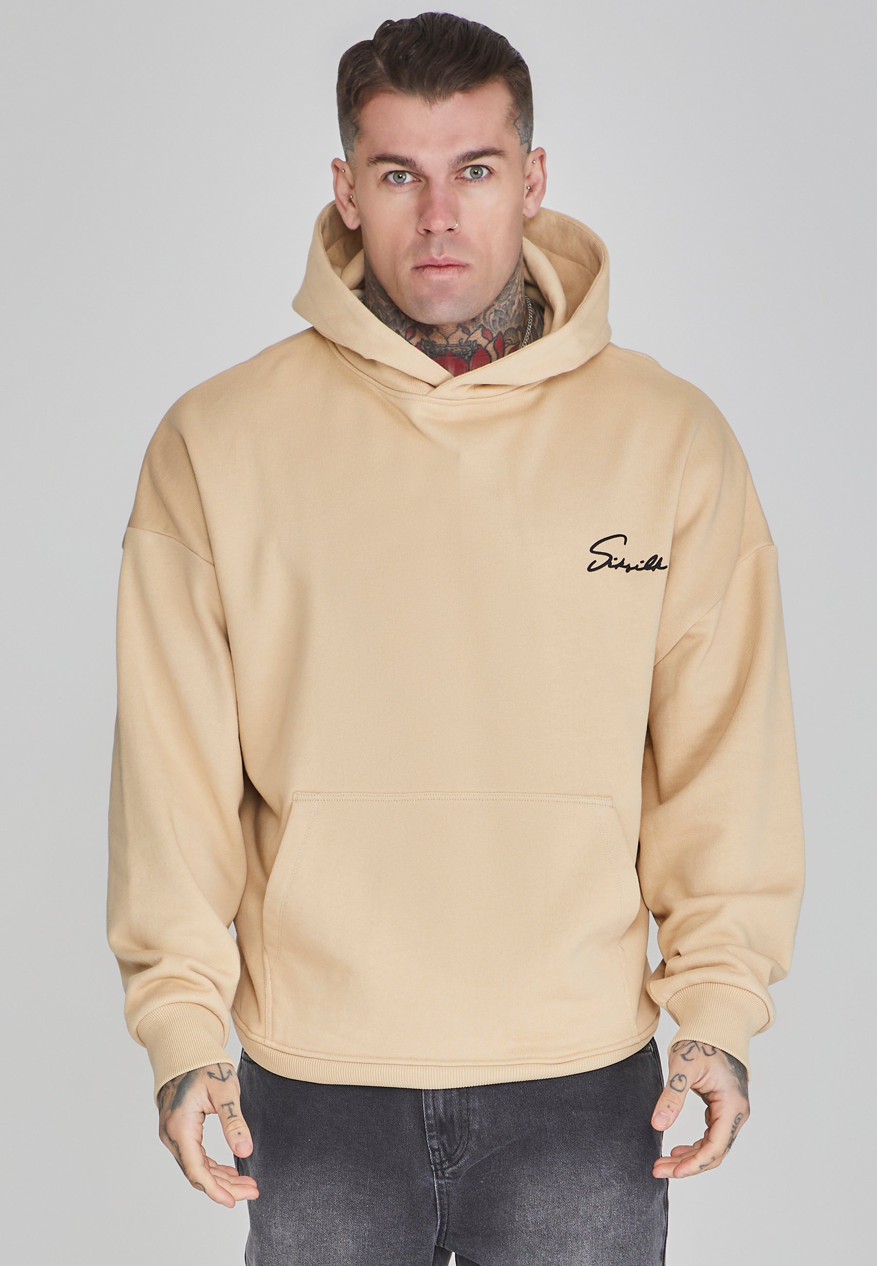 Script Hoodie in Beige Hoodie SikSilk   