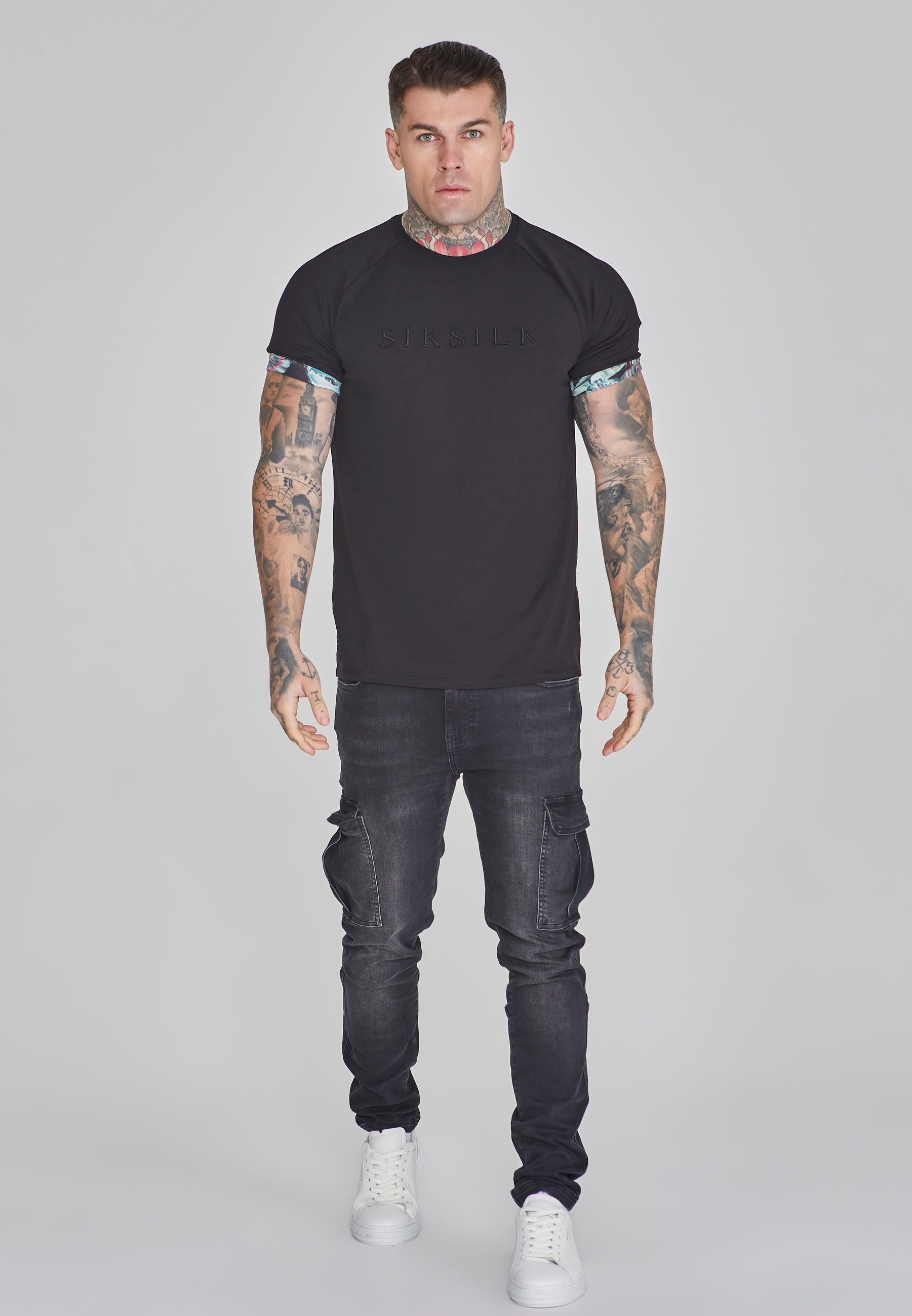 Roll Sleeve T-Shirt in Black T-Shirts SikSilk   