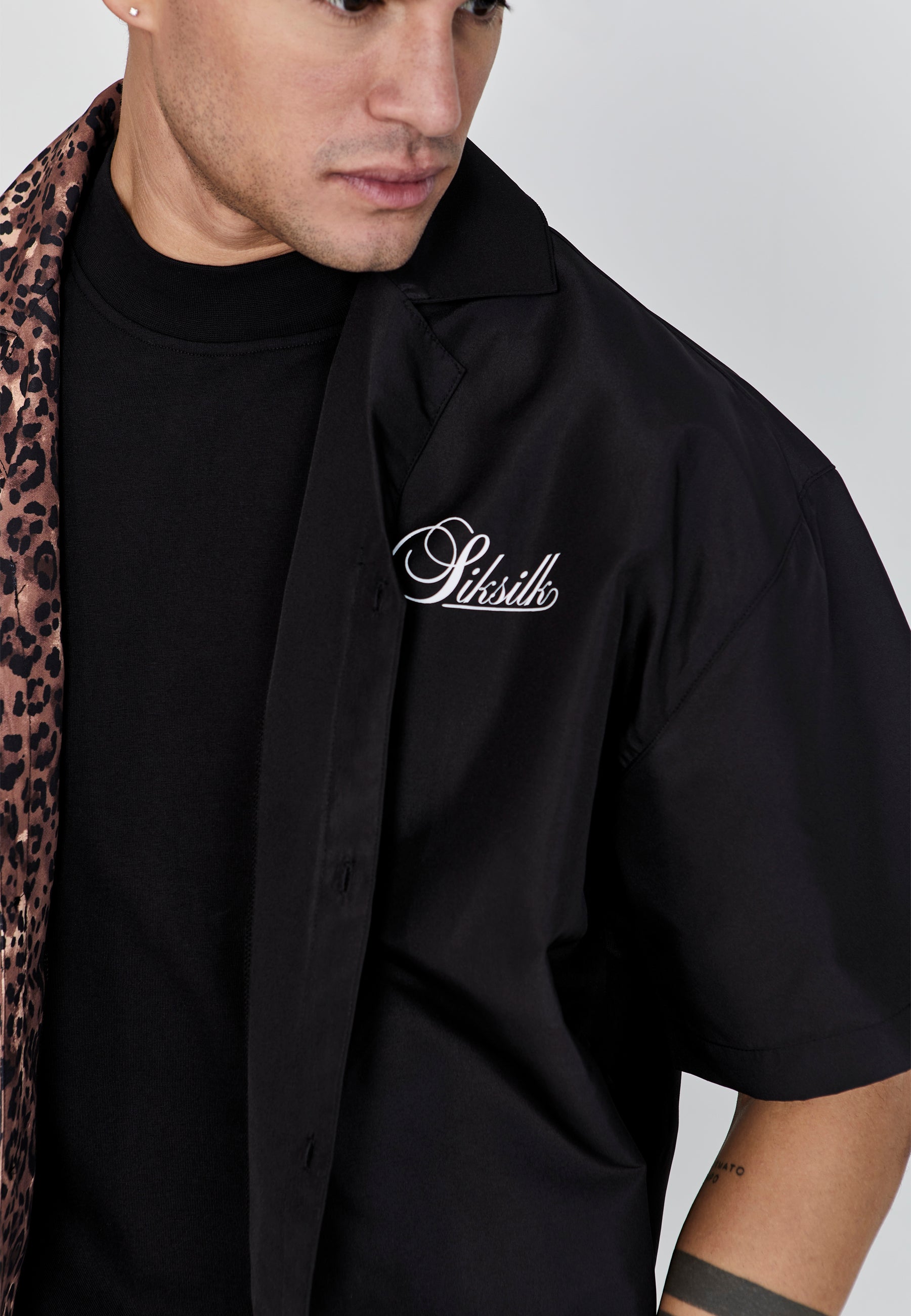 Animal Print Shirt in Black Shirts SikSilk   