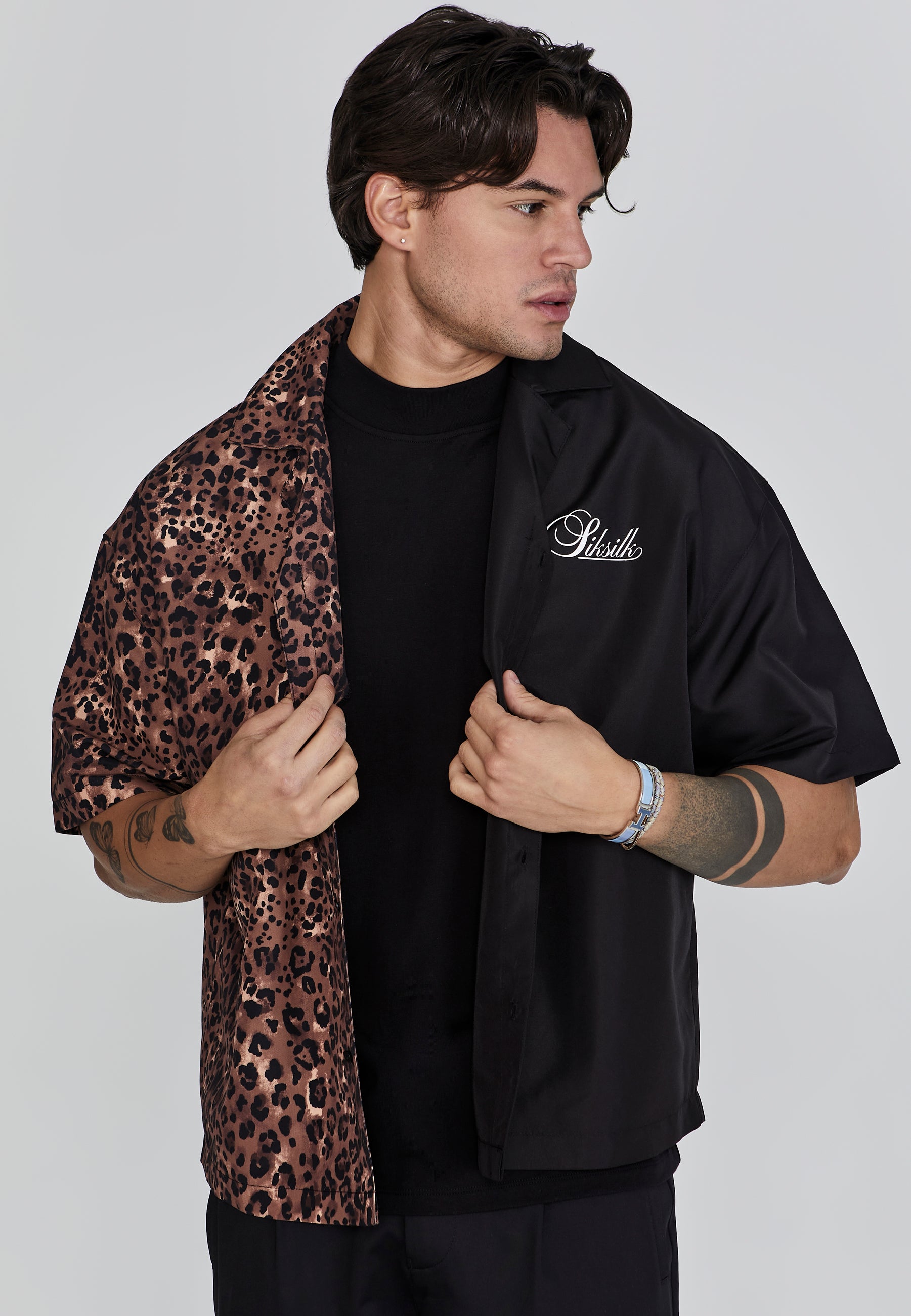 Animal Print Shirt in Black Shirts SikSilk   