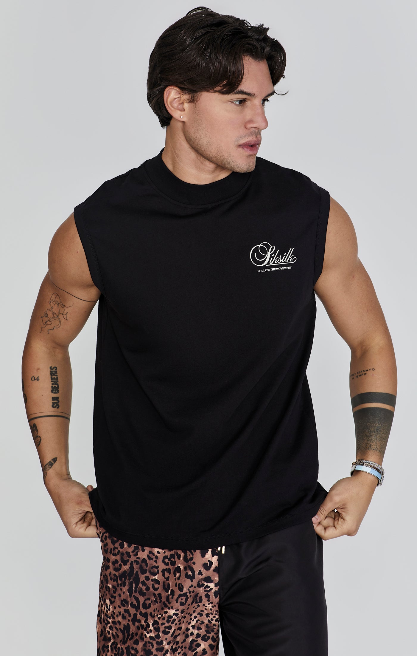 Sleeveless T-Shirt in Black Tops SikSilk   