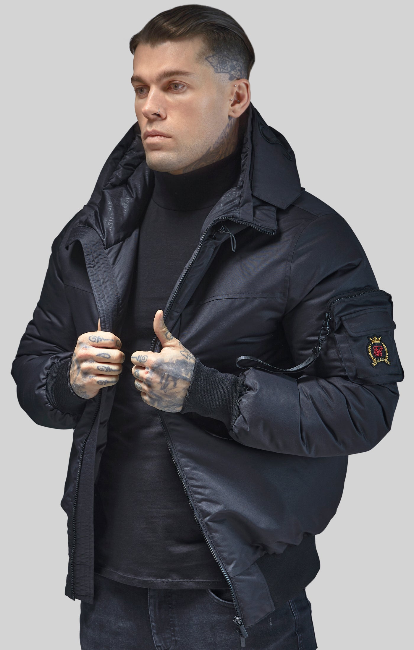 Bomber Jacket Black Sik Silk Coat Bomber Jacket In Black SikSilk