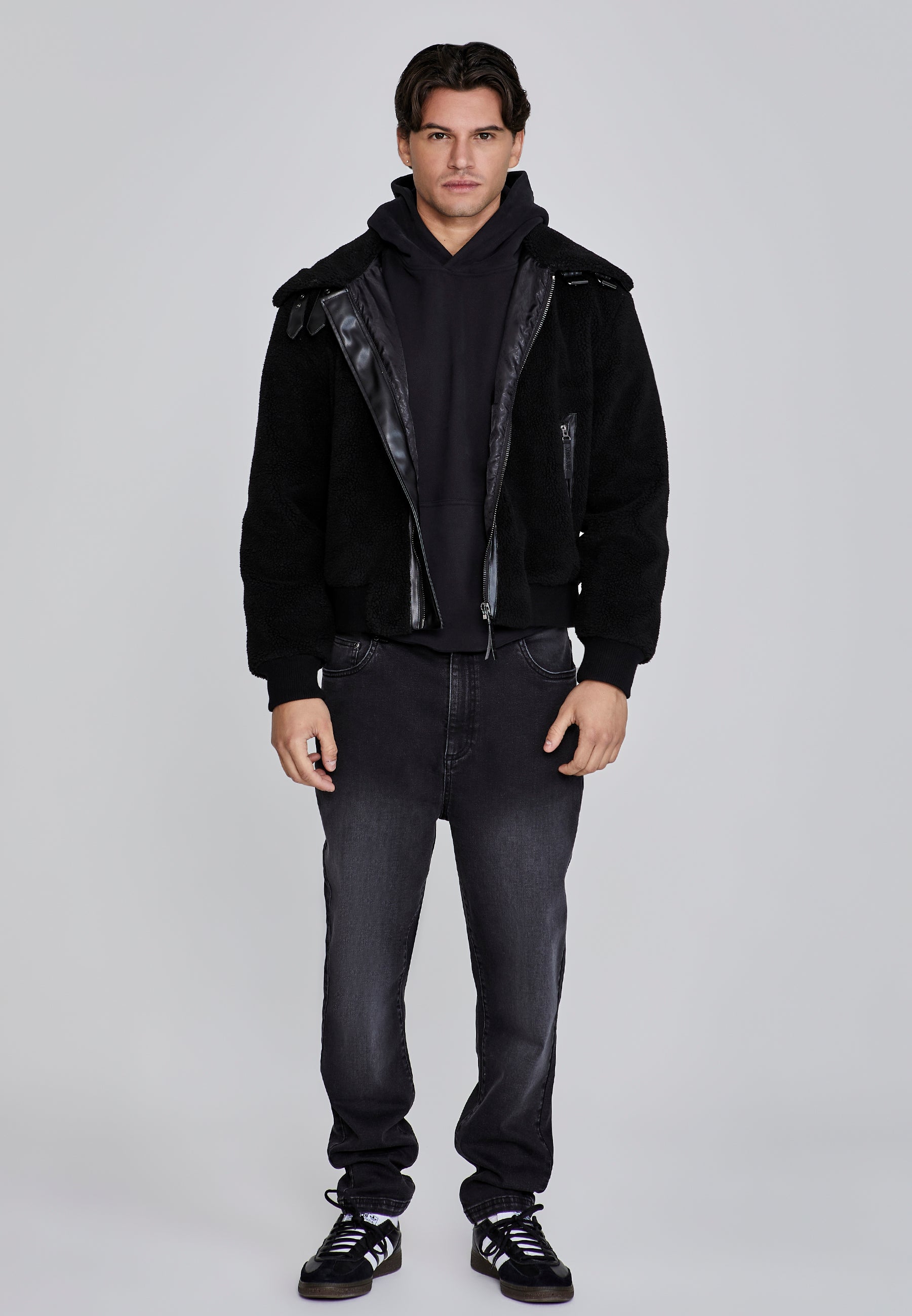 Sherpa Bomber Jacket in Black Jackets SikSilk   