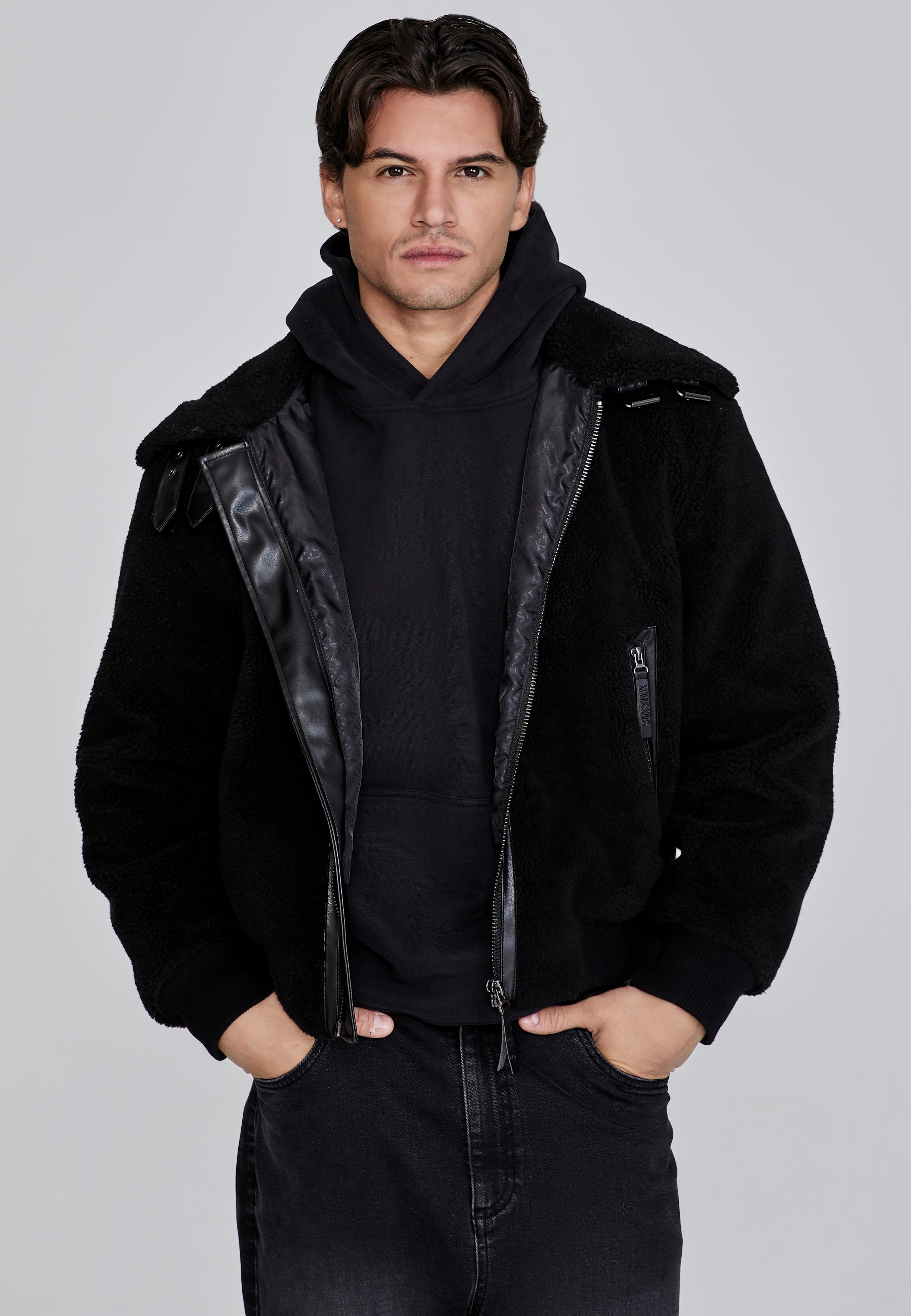 Sherpa Bomber Jacket in Black Jackets SikSilk   