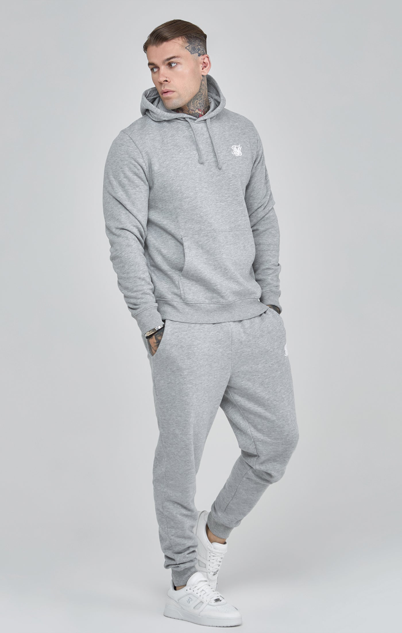 Essentials Overhead Hoodie in Grey Marl Hoodie SikSilk   