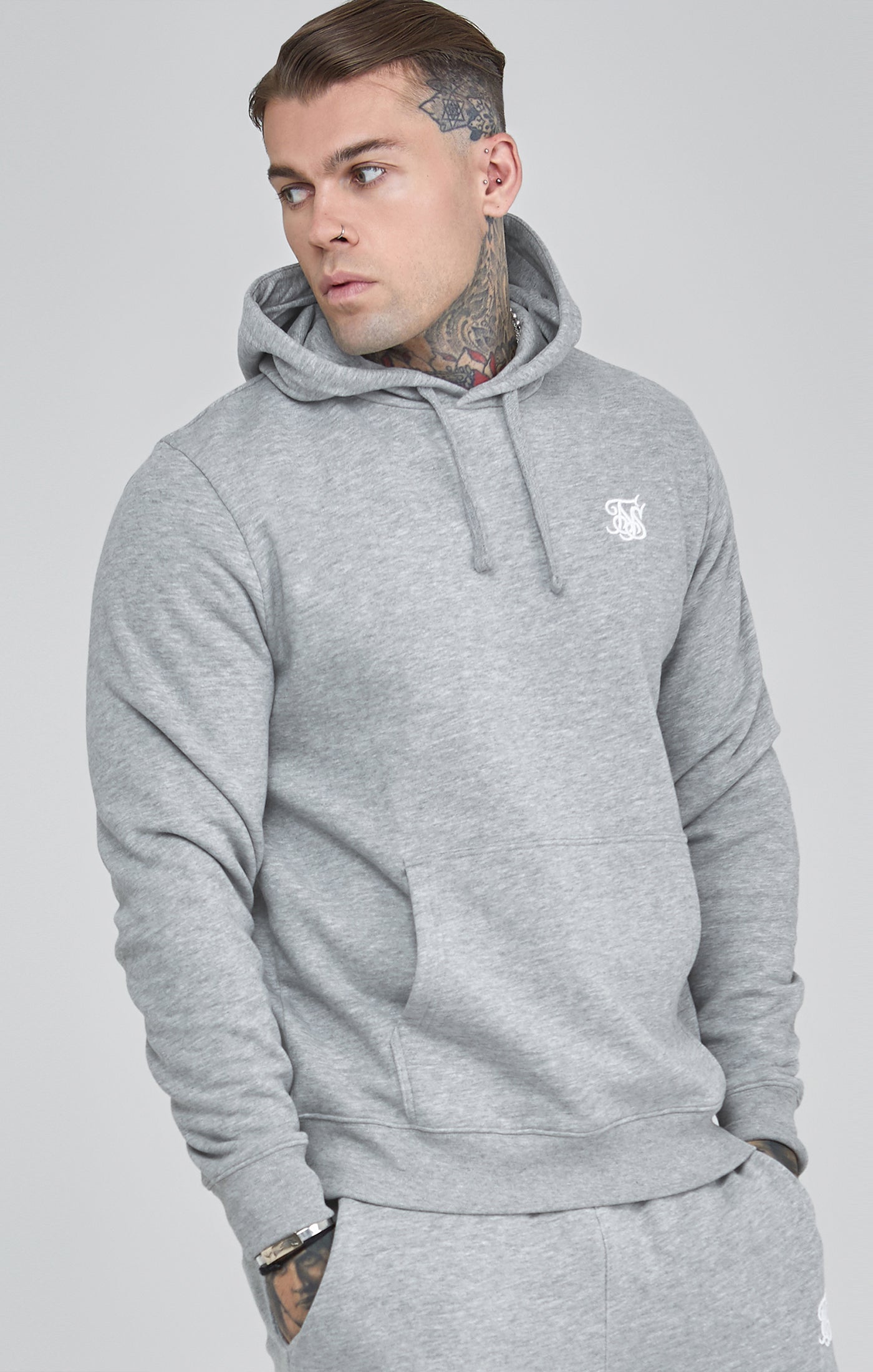 Essentials Overhead Hoodie in Grey Marl Hoodie SikSilk   