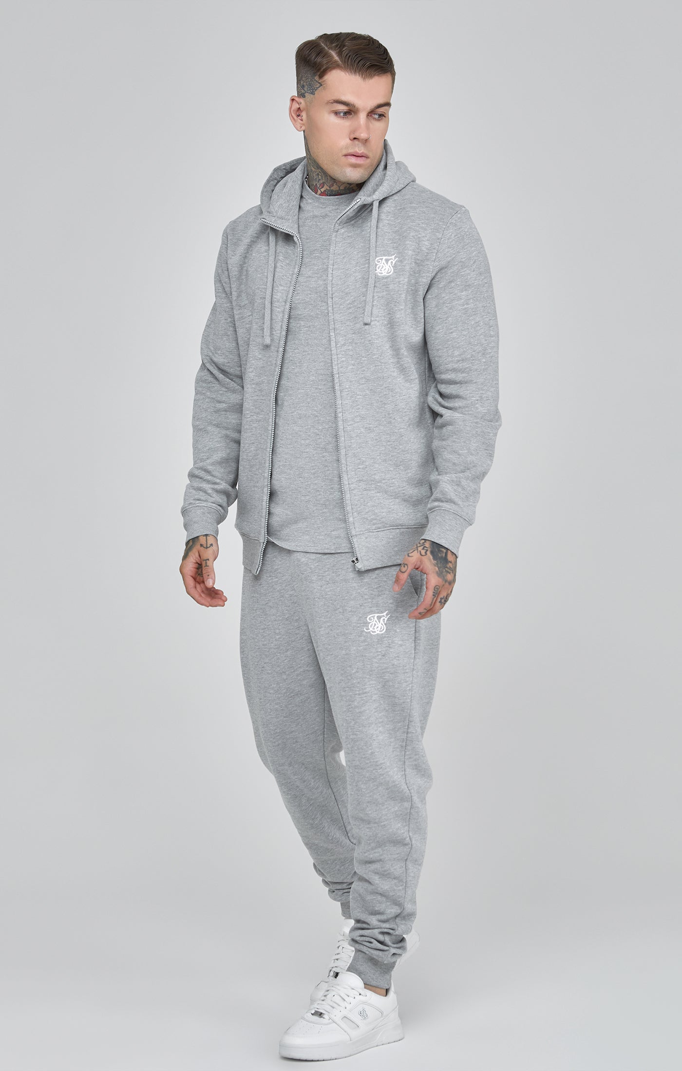 Essentials Full Zip Hoodie in Grey Marl Sweat Jackets SikSilk   