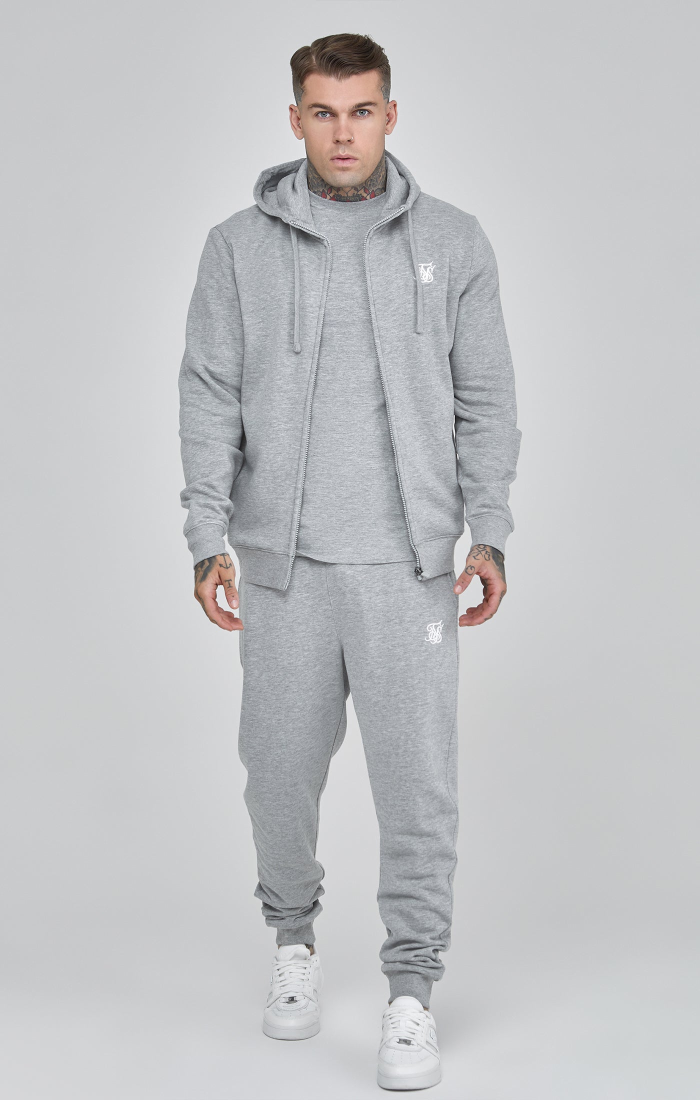 Essentials Full Zip Hoodie in Grey Marl Sweat Jackets SikSilk   