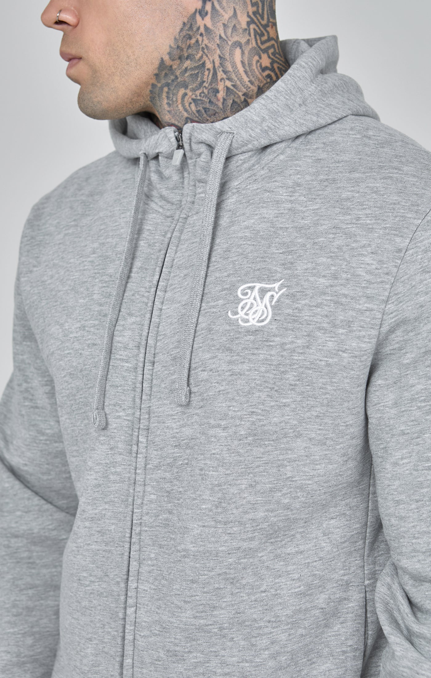 Essentials Full Zip Hoodie in Grey Marl Sweat Jackets SikSilk   