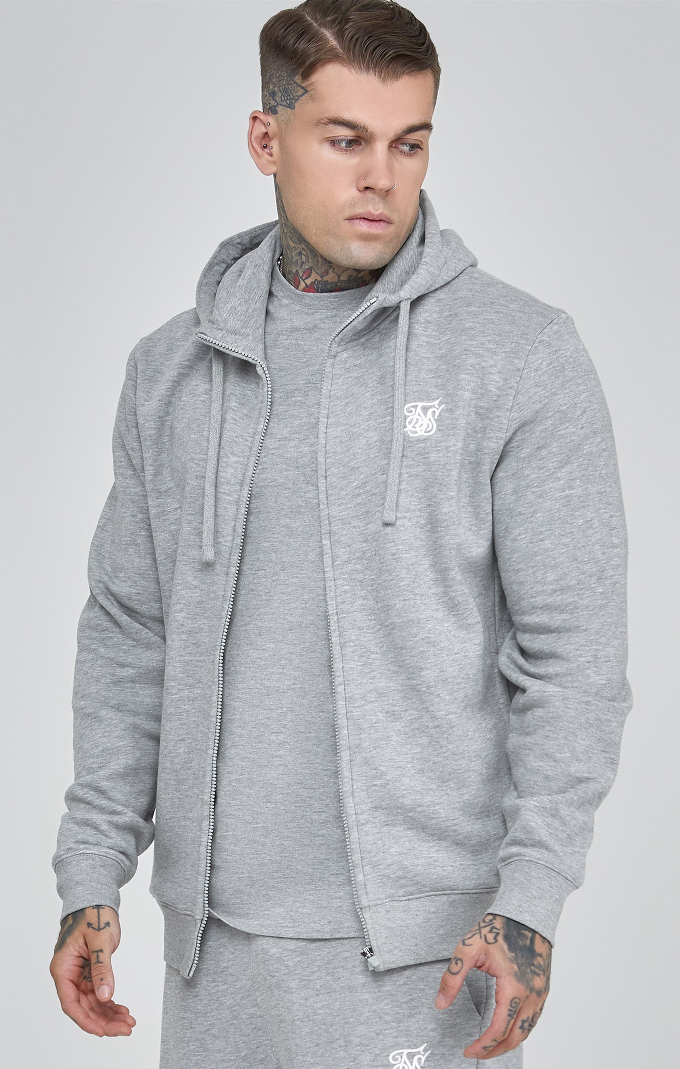 Essentials Full Zip Hoodie in Grey Marl Sweat Jackets SikSilk   