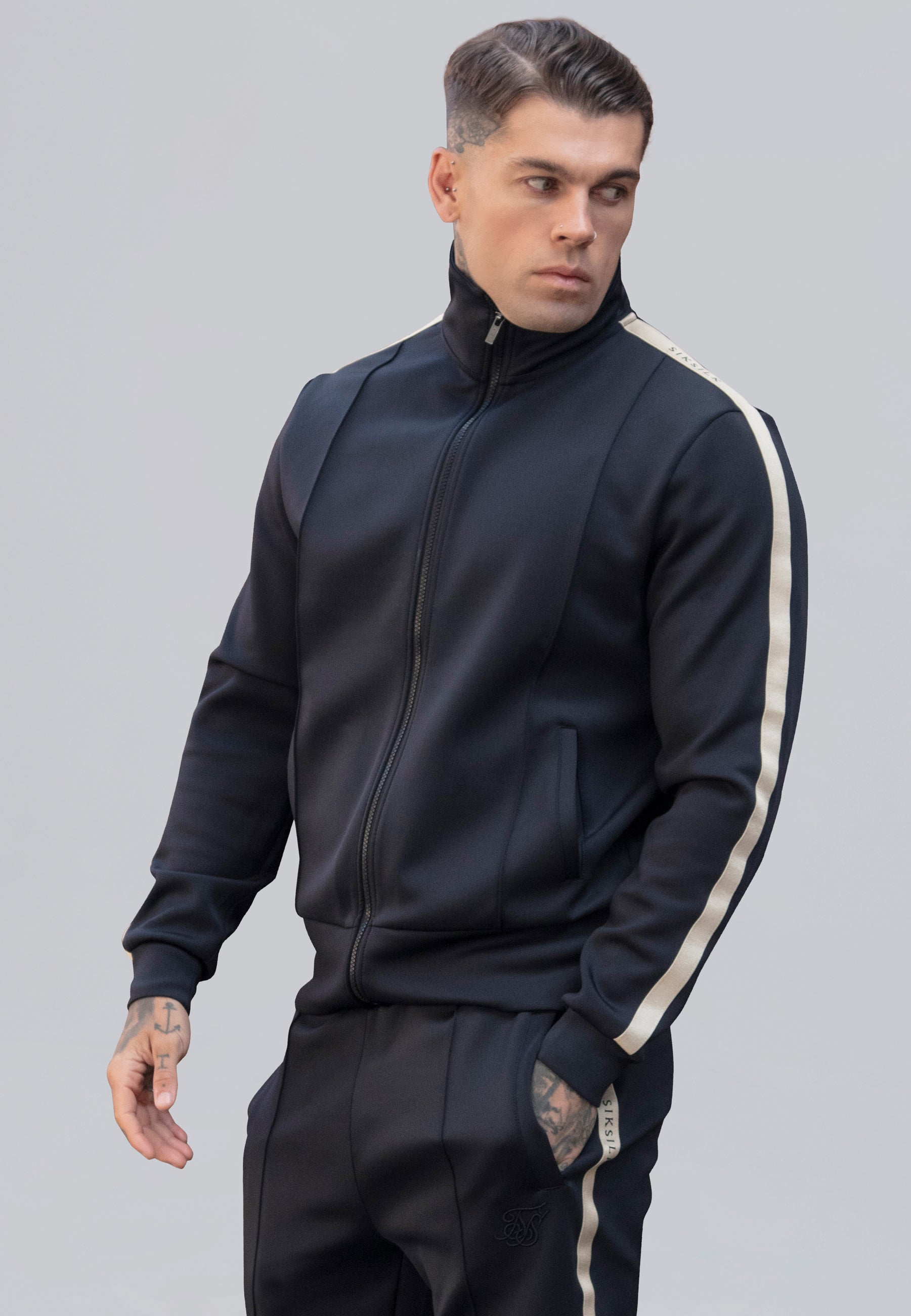 Track Top in Black Sweat Jackets SikSilk   